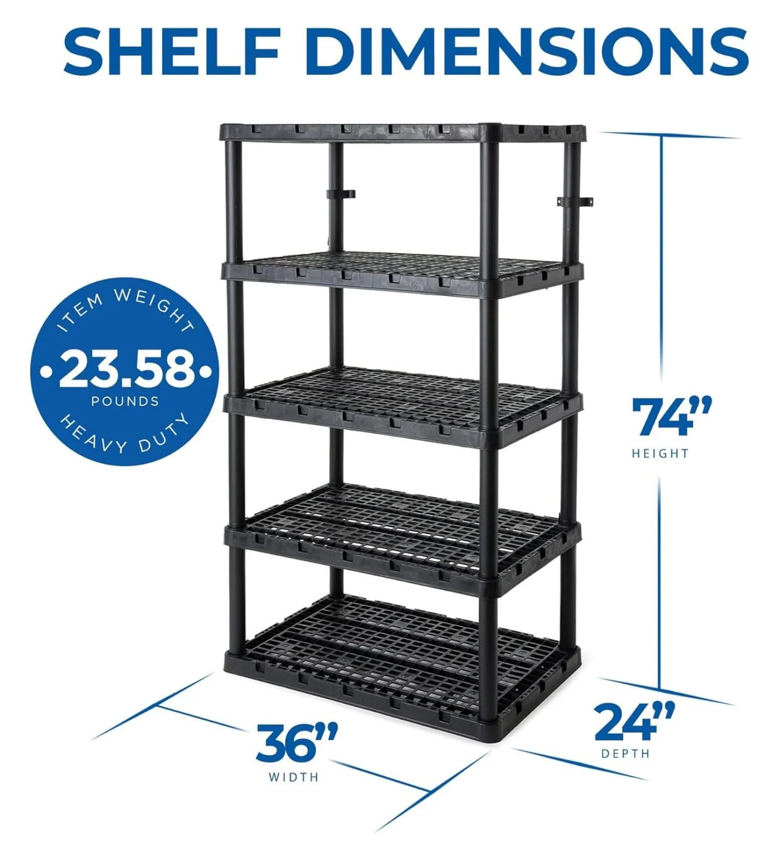 5 Shelf Knect-A-Shelf Ventilated Extra Heavy Duty Storage Unit Organizer System for Home, Garage, Basement, and Laundry, Black - Image 4