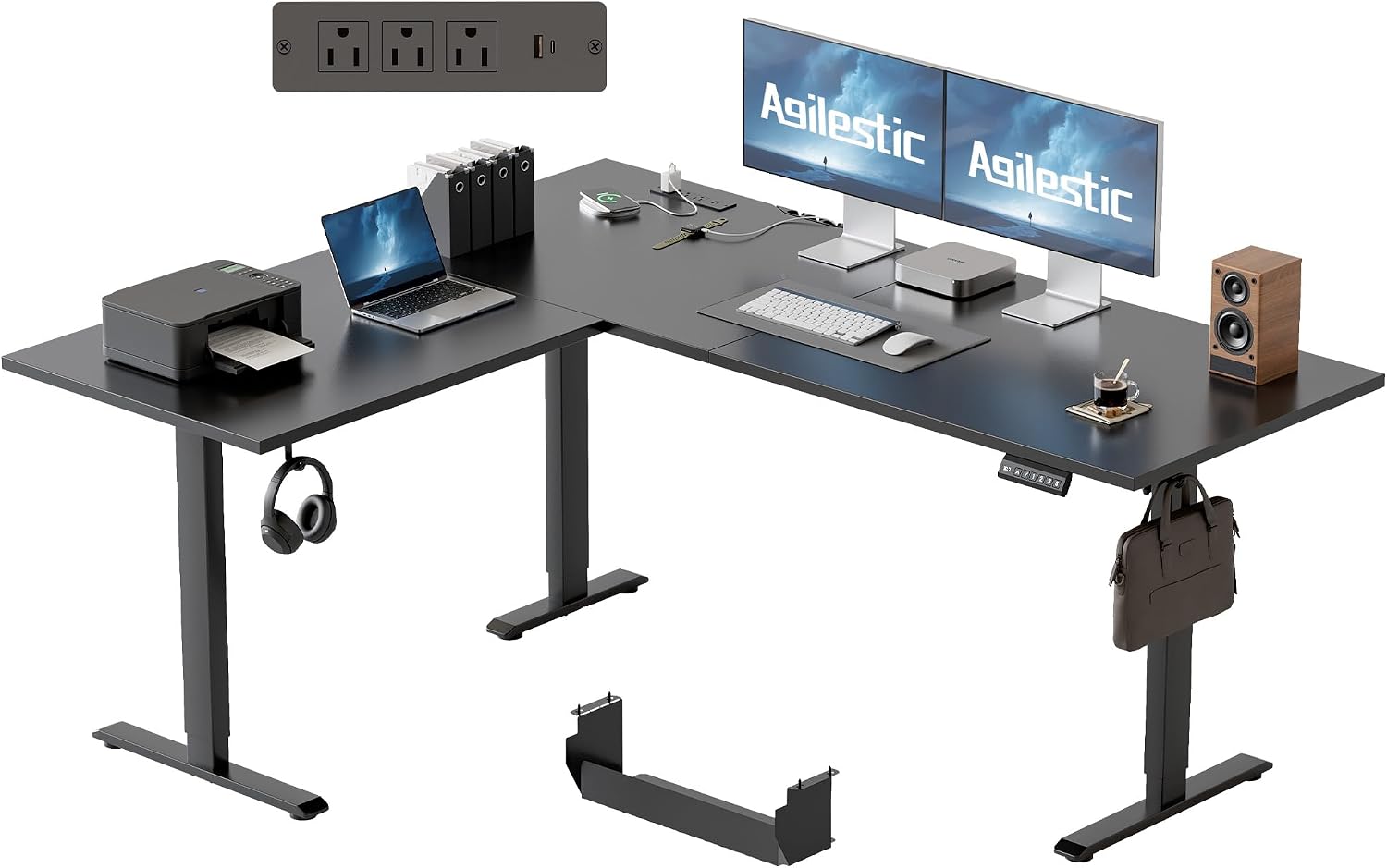 63 Inch L Shaped Electric Standing Desk with Led, Black - Image 12