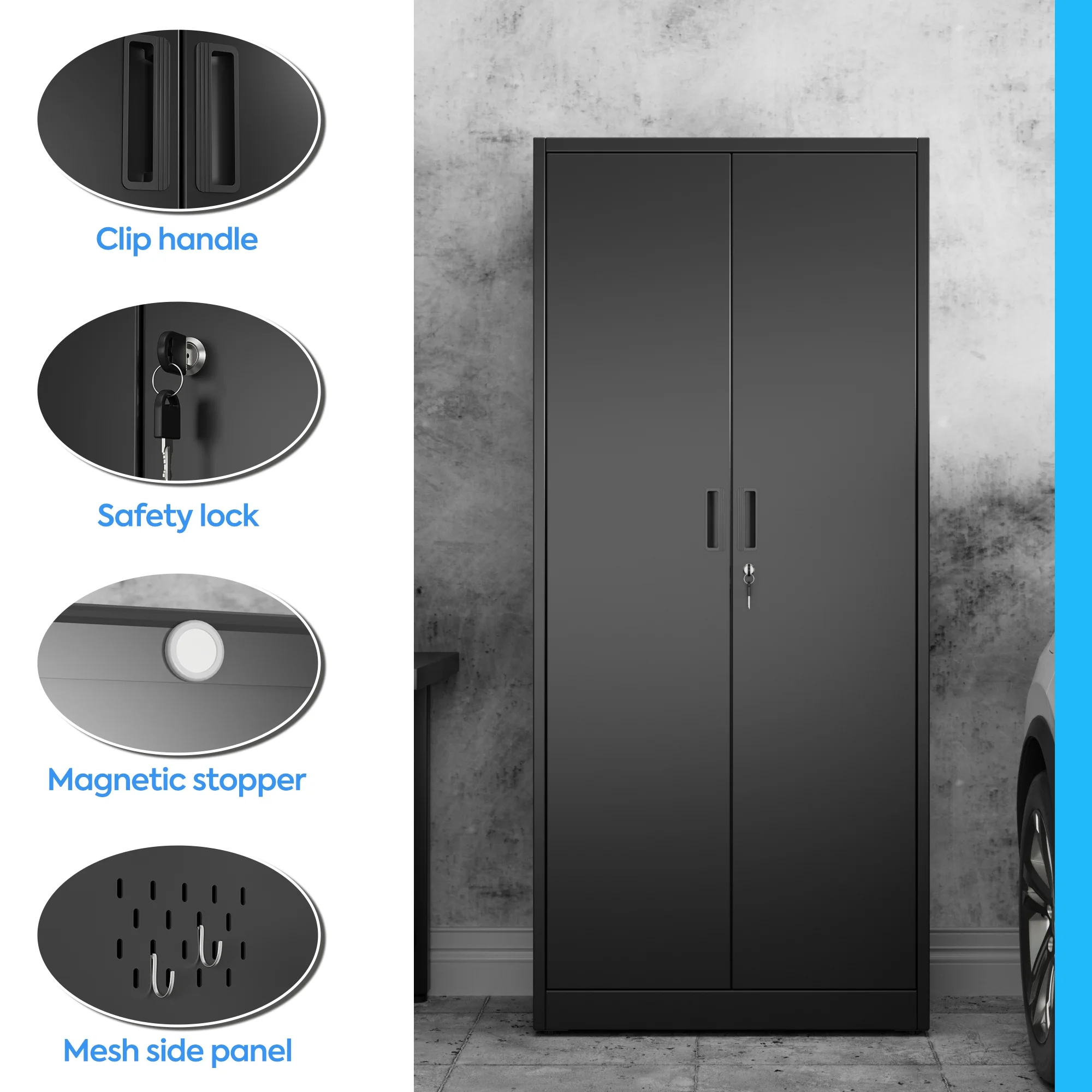 GAEANET 2 Door Metal Storage Cabinet with 5 Adjustable Shelves &Pegboard, 71" H-32" W-16" D Locking Steel Garage Cabinet, for Garage,Office,Home,Gym,School, File Cabinet,Assembly Required, Black - Image 50