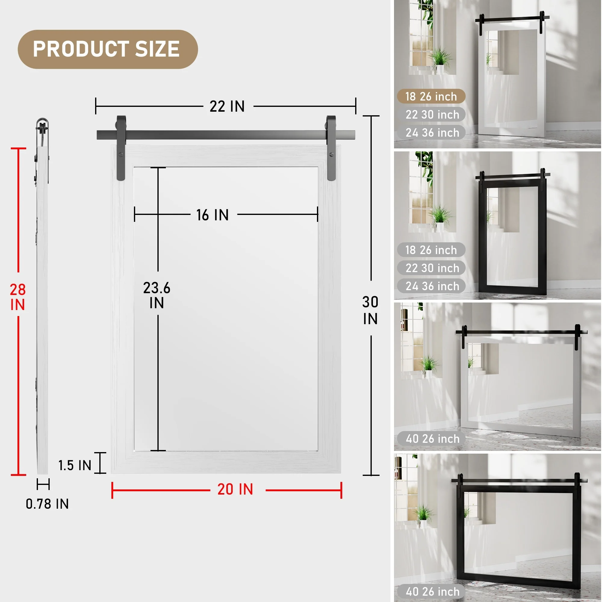 Modern Rectangular Wall Mirror with Wood Frame, Bathroom and Barn Door Mirror, Multiple Sizes - Image 41