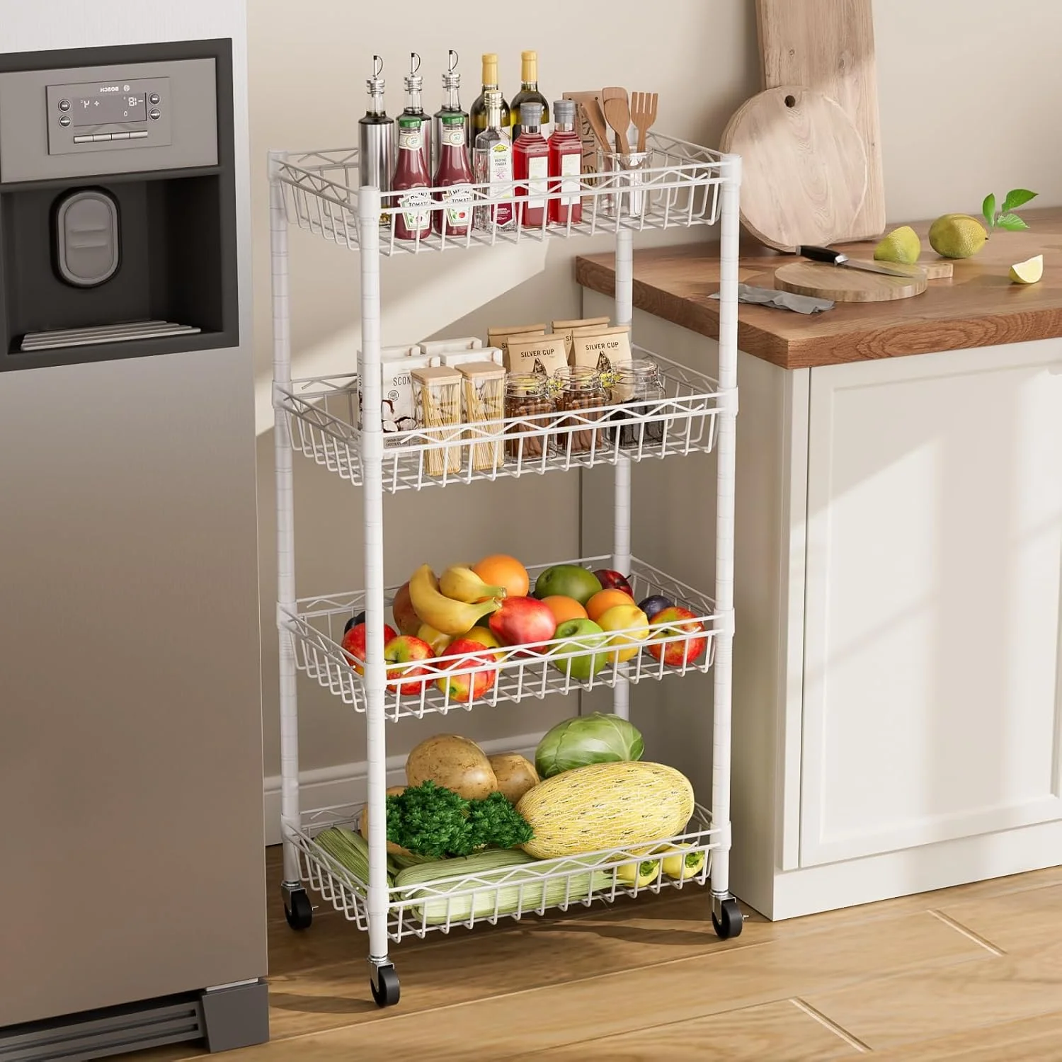 6 Tier Wire Shelving Unit with Wheels Baskets Storage Rack Corner Shelves Adjustable Shelf Closet Bathroom Organizers Metal Pantry Kitchen Garage Laundry Room 13.5" D x 13.5" W x 63" H Silver - Image 21