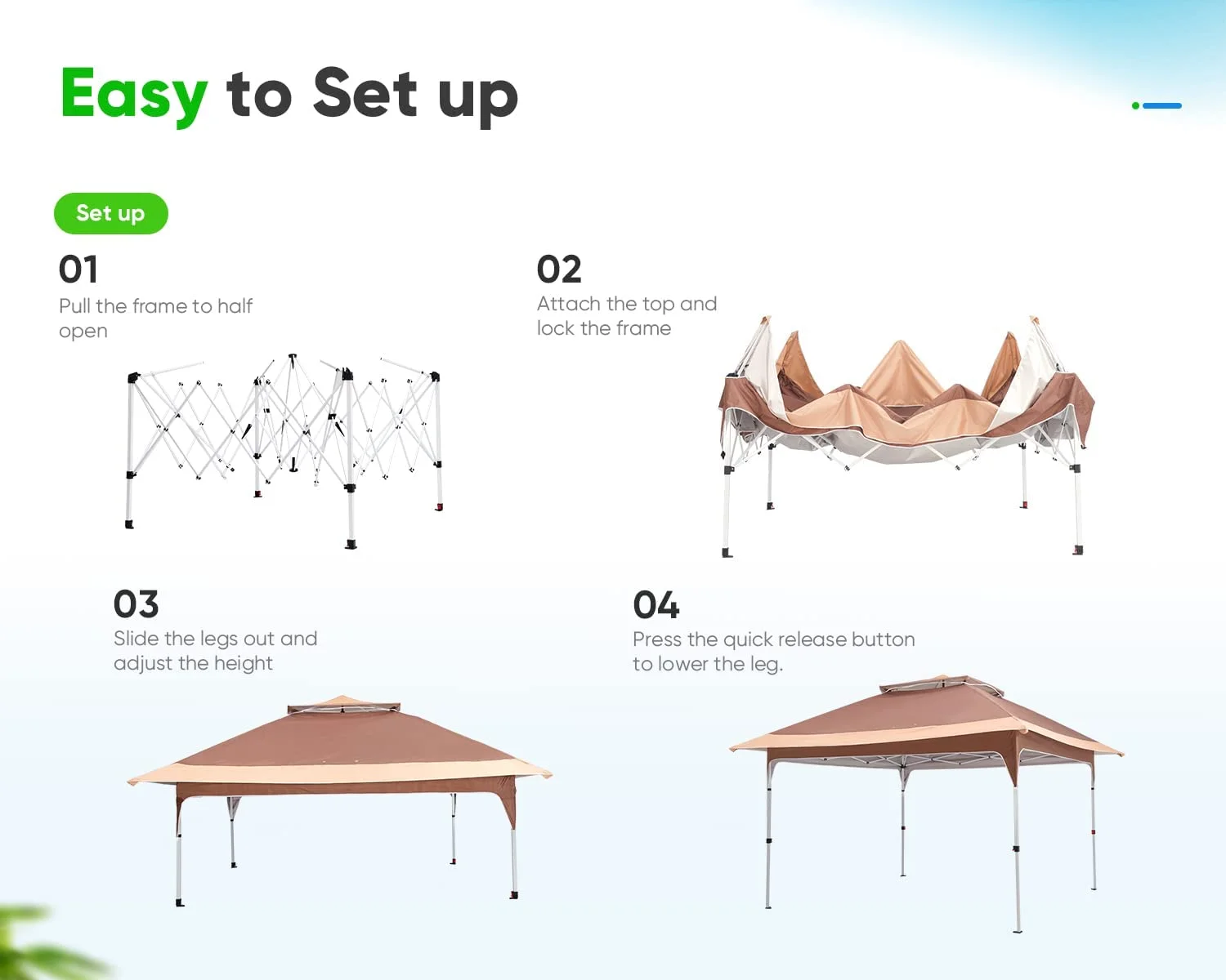 Quictent Pop up Canopy 12 x 12, One Person Set up Portable Instant Folding Shelter, Outdoor Canopy Tent with Extra Shade for Backyard, Patio, Party - Tan/Brown - Image 5