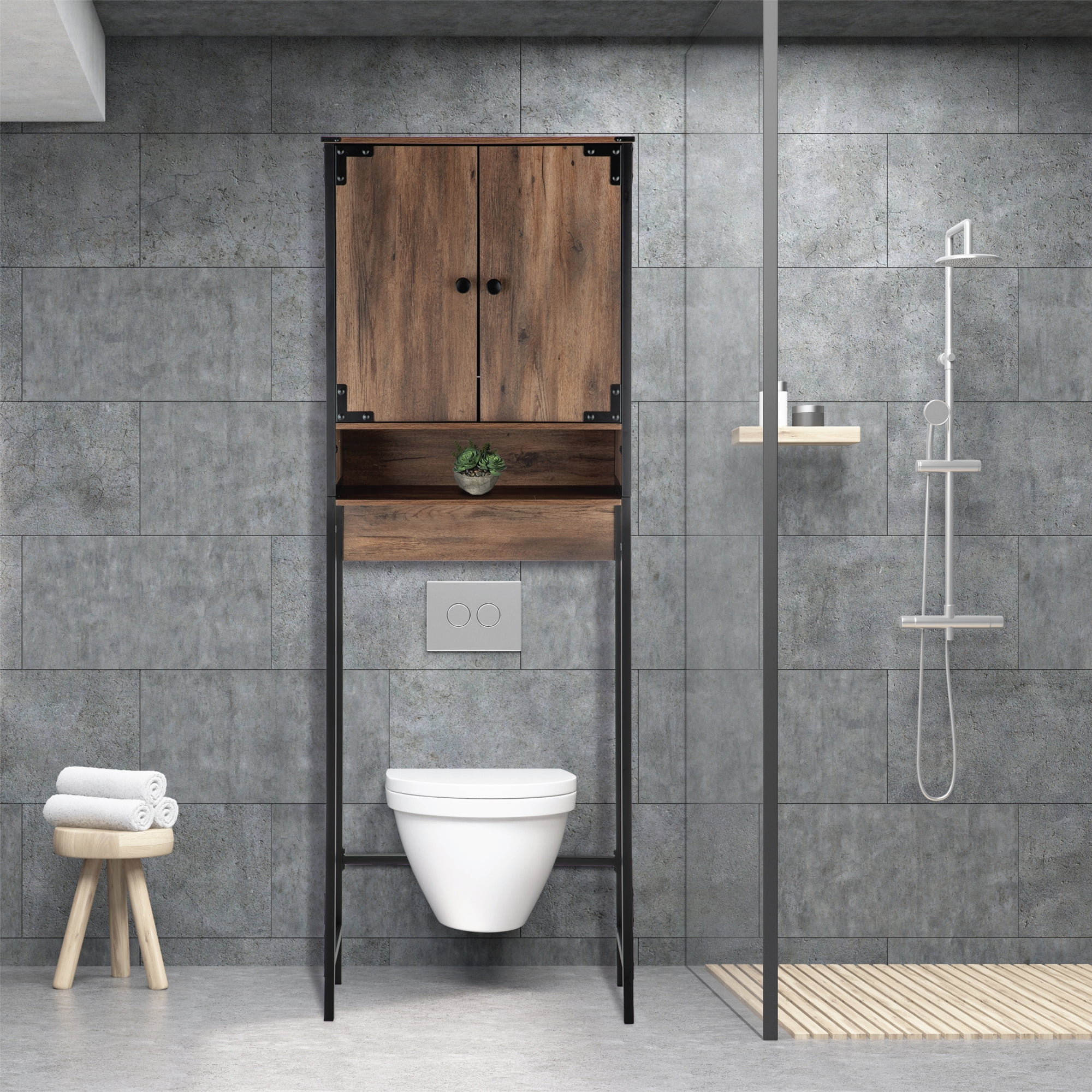 Landia Home over the Toilet Storage Cabinet, 3 Shelves, Brown Wood Finish - Image 13