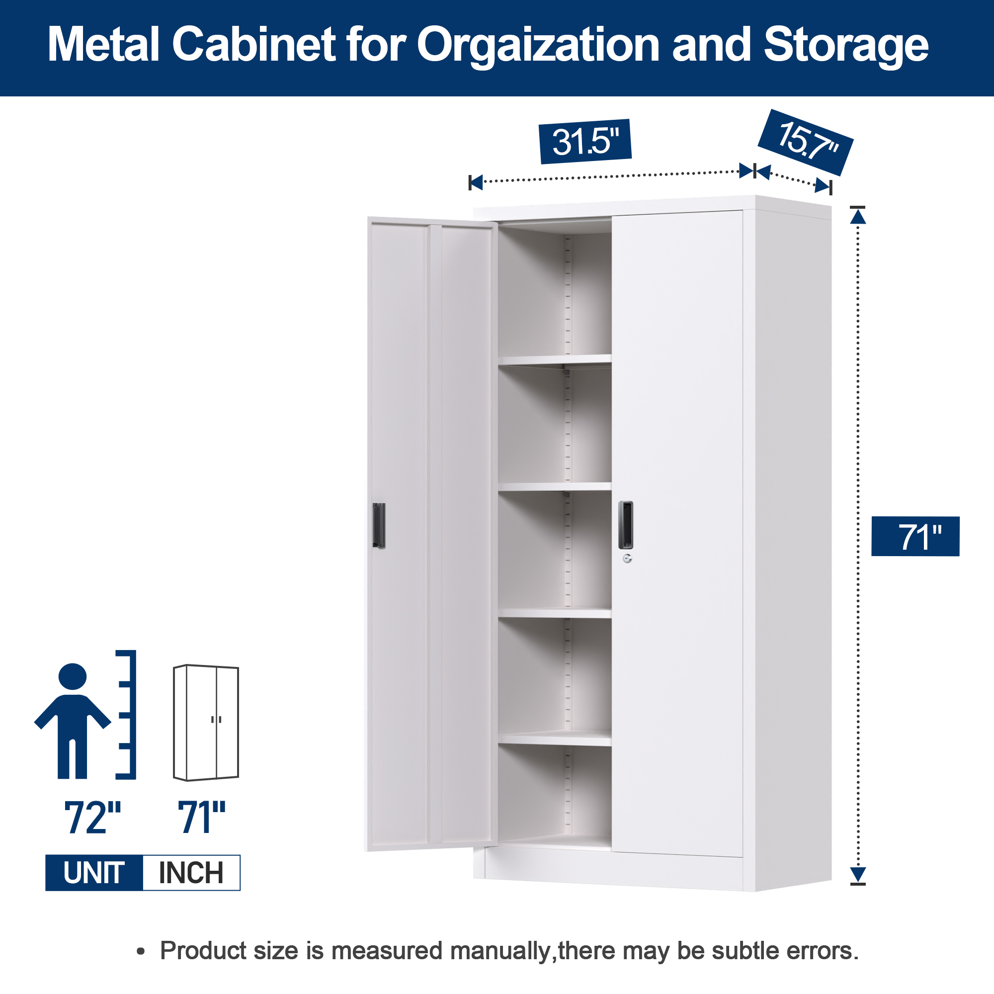GAEANET 2 Door Metal Storage Cabinet with 5 Adjustable Shelves &Pegboard, 71" H-32" W-16" D Locking Steel Garage Cabinet, for Garage,Office,Home,Gym,School, File Cabinet,Assembly Required, Black - Image 47