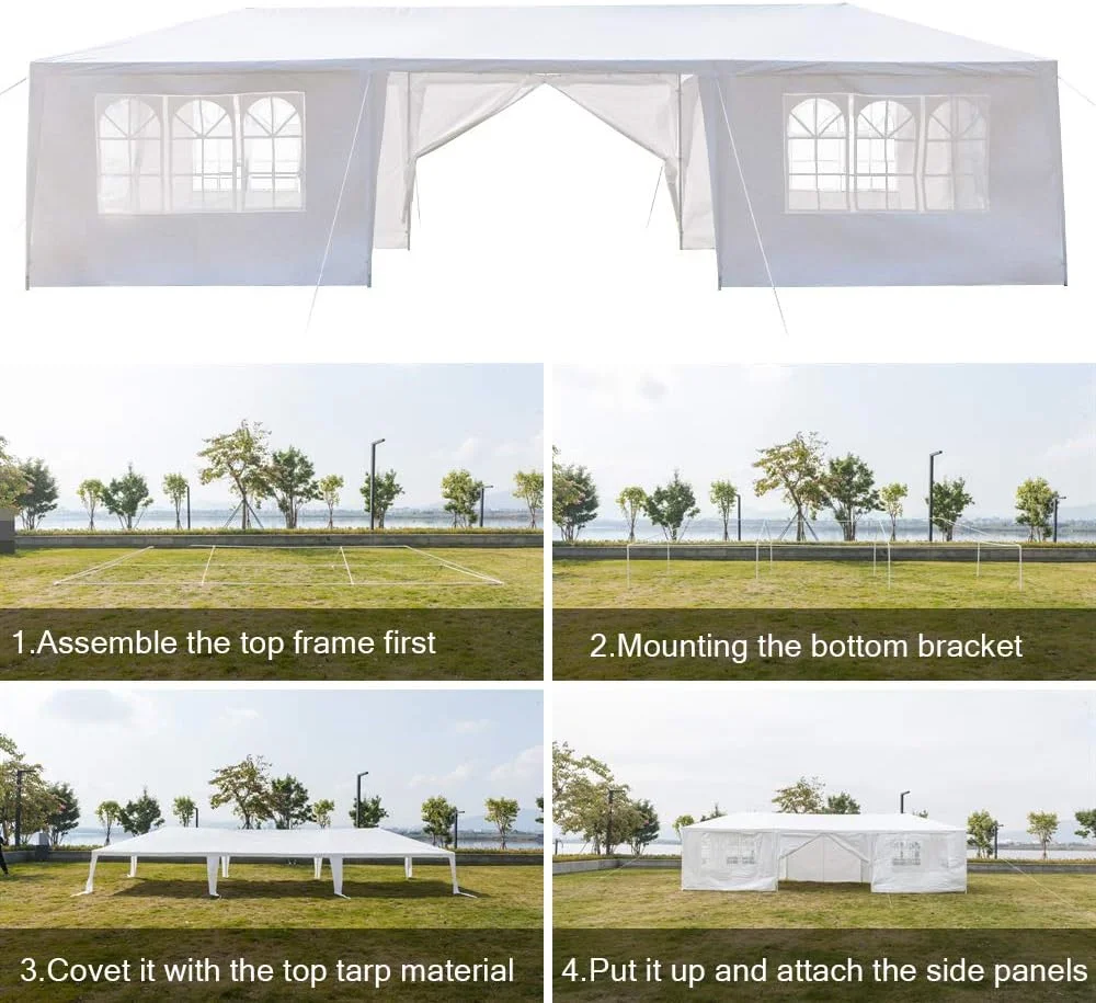 10'x30' Outdoor Patio Wedding Party Tent Heavy Duty Canopy Tent Gazebo, Waterproof UV Protection Tent with Spiral Tubes White(8 Removable Sidewalls 2 Doors) - Image 4