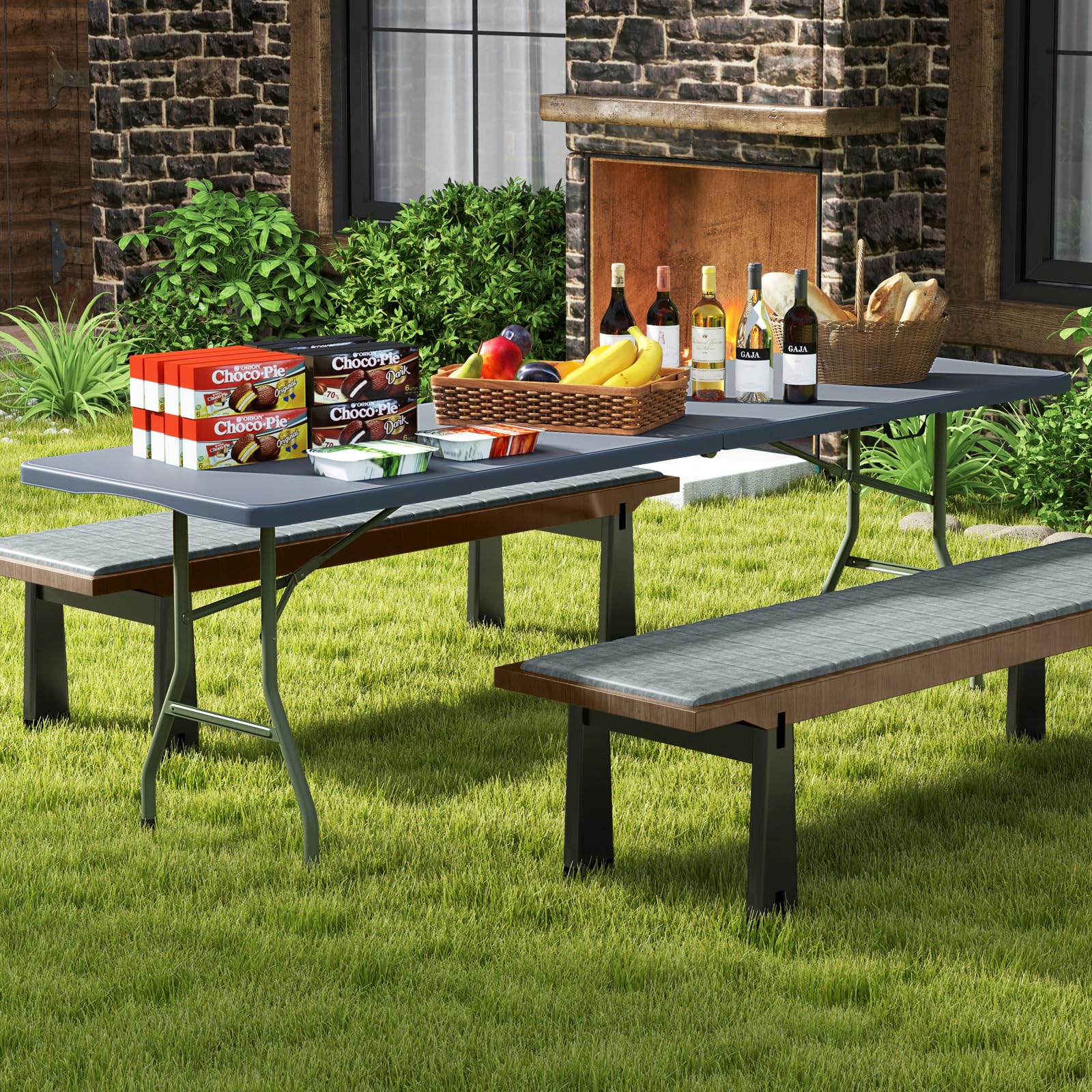 8FT Folding Table 350LBS – Heavy Duty Plastic Table with HDPE Top & Handle - Image 2