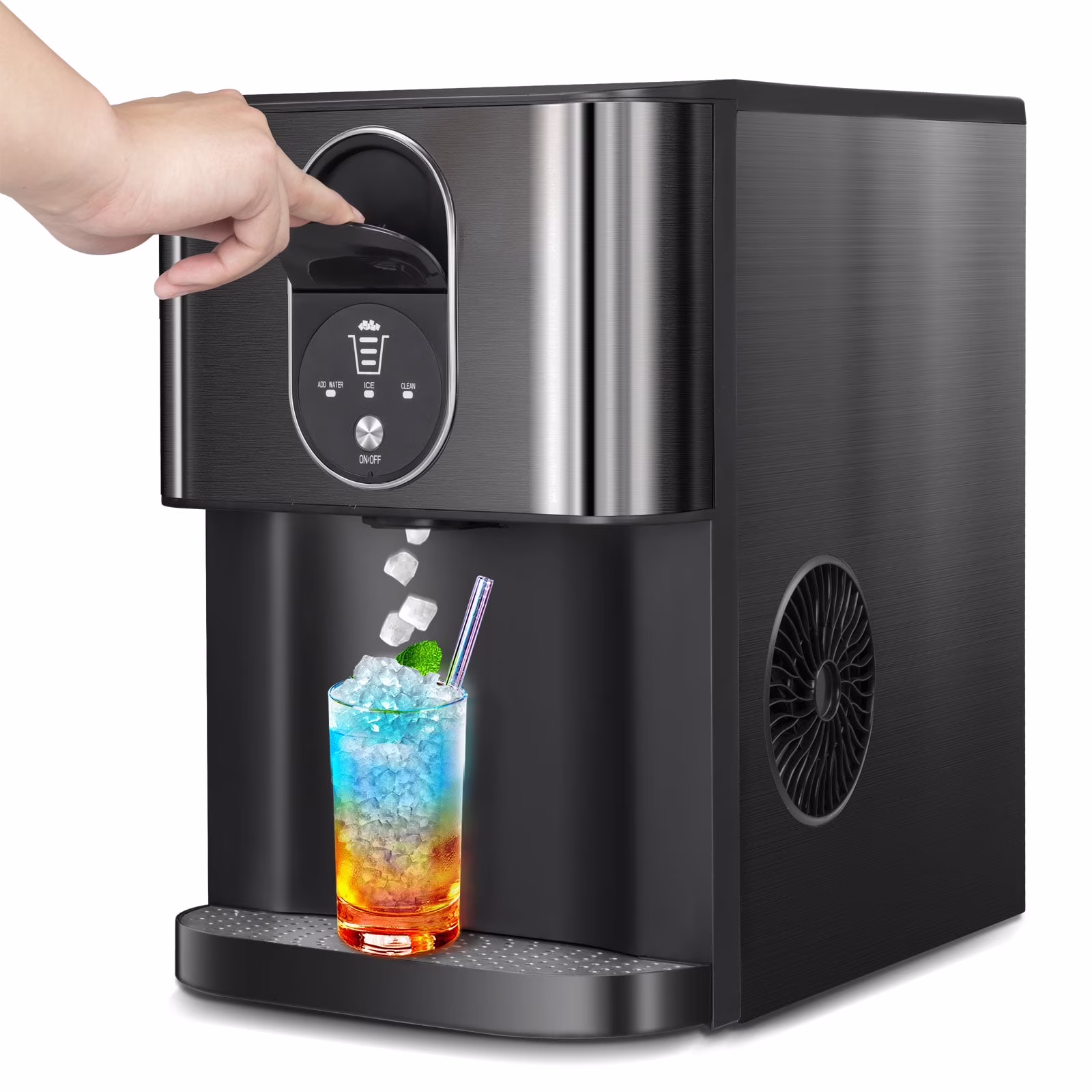 Auseo Ice Maker Countertop with Soft Chewable Ice, 44 Lbs/24H, Self-Cleaning, One-Click Operation for Home/Party(Black)