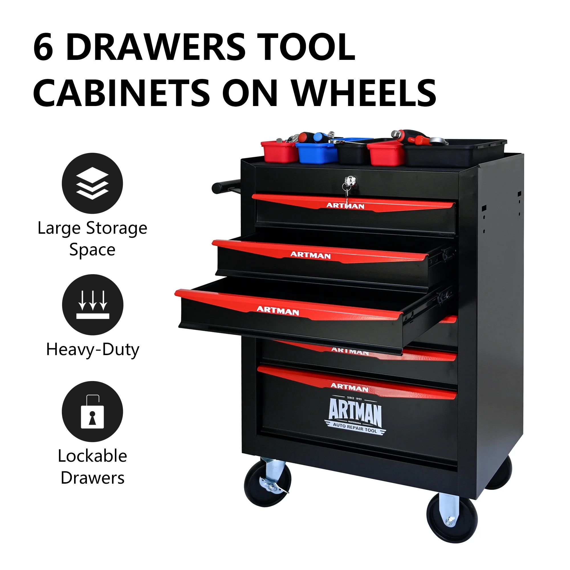 ARTMAN 20" 5-Drawer Rolling Metal Tool Chest Cabinet,Steel Tool Storage Box Organizer for Garage Workshop Warehouse - Image 41
