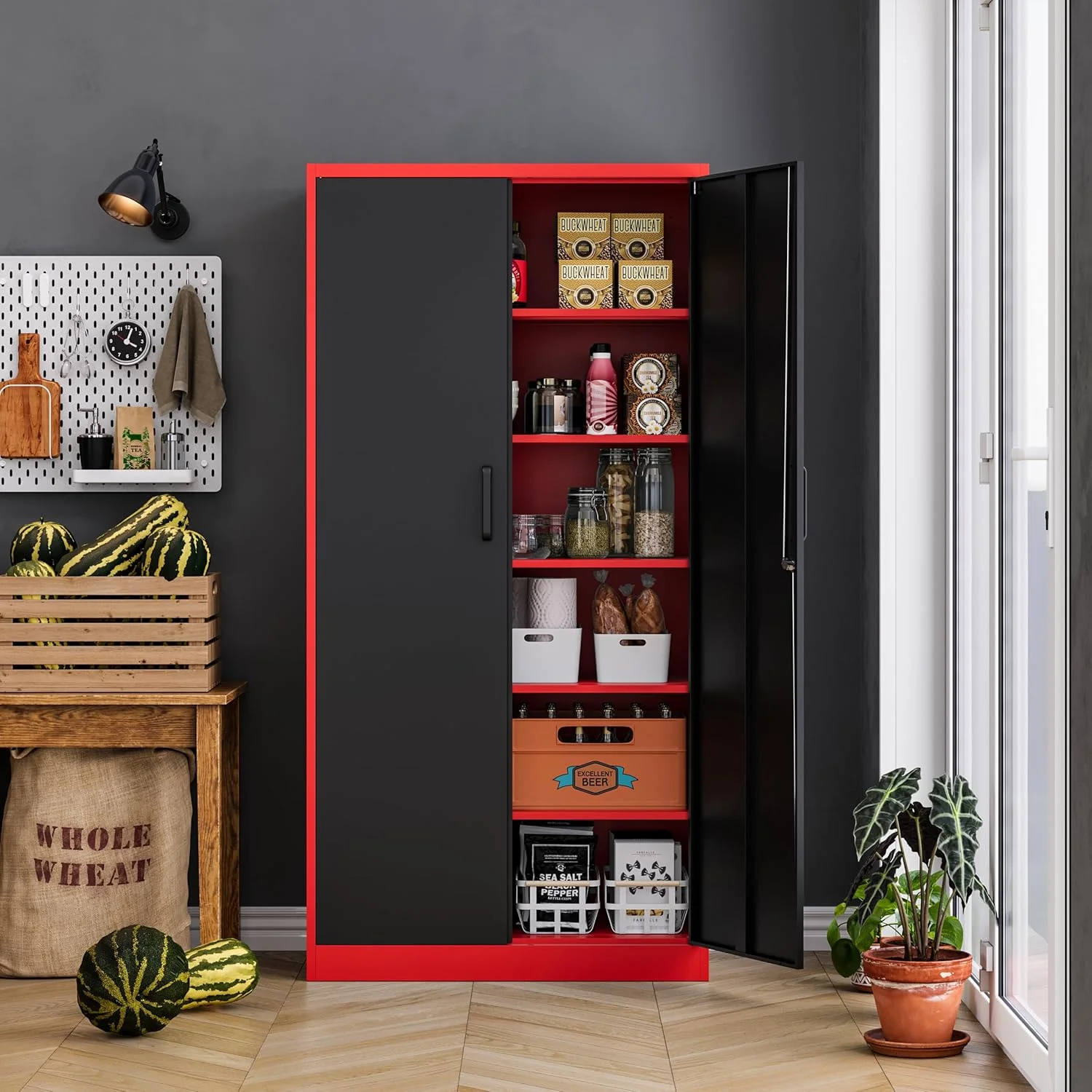 MIIIKO Metal Storage Cabinet with Locking Doors, Black Garage Lockable Steel Cabinets with 4 Doors and 5 Shelves for Home, Garage, Pantry Workshop Warehouse - Image 36