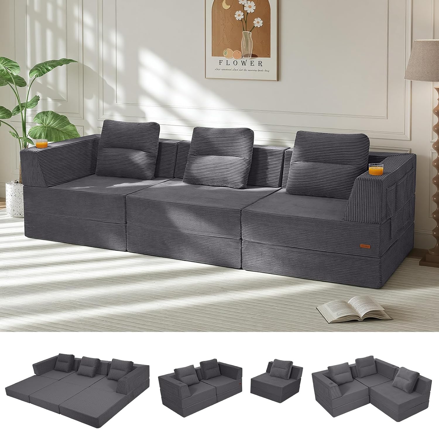 Convertible Futon Sofa Bed, 59" Folding Boneless Loveseat Small Couch - Image 5