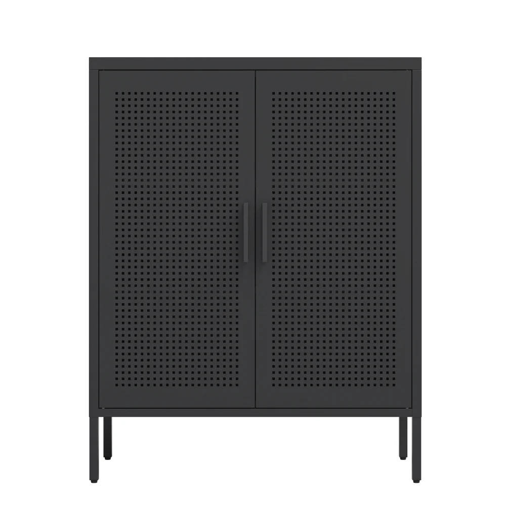 31.5" Metal Storage Cabinet with 2 Doors and 2 Adjustable Shelves, Garage Storage Cabinet with Metal Handles, Metal File Cabinet for Home Office School Gym, Black - Image 53