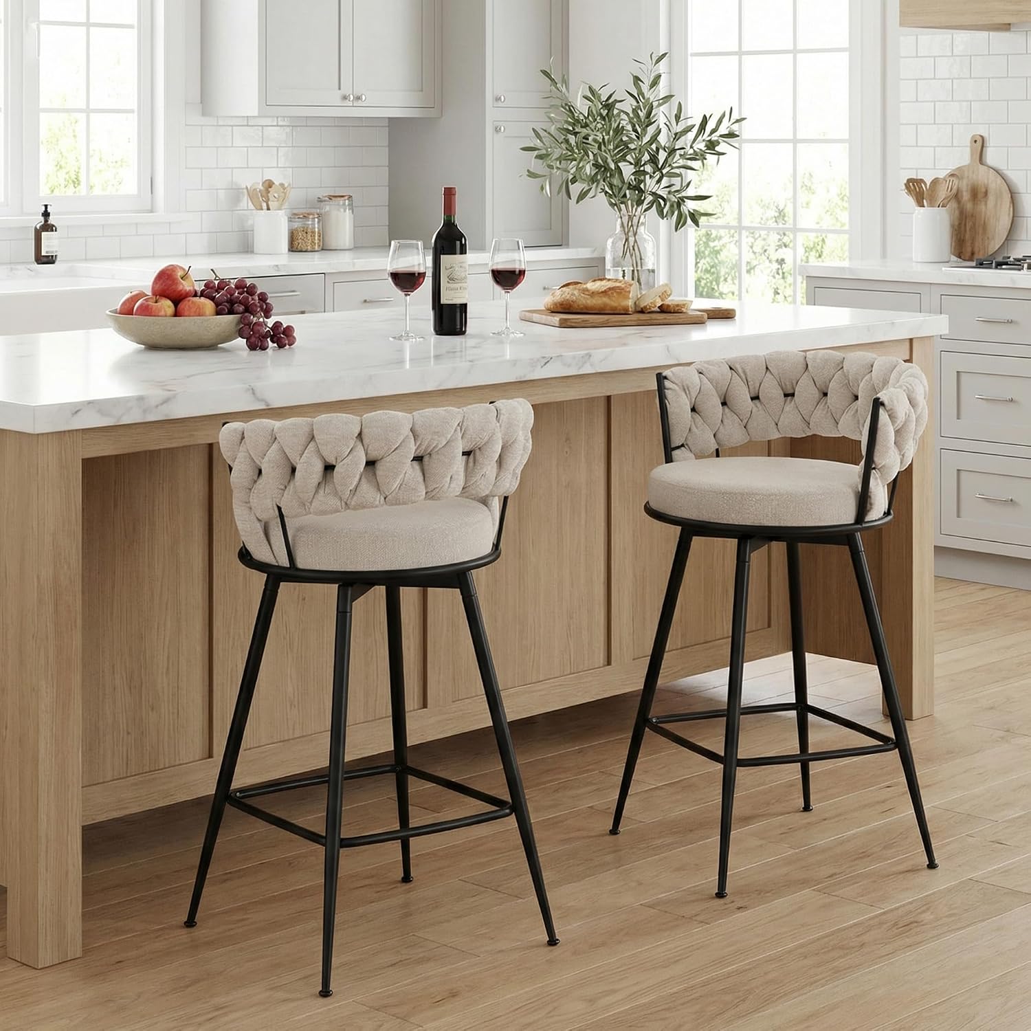 Bar Stools Set of 2 Upholstered Kitchen Counter Height Barstool Grey - Image 22