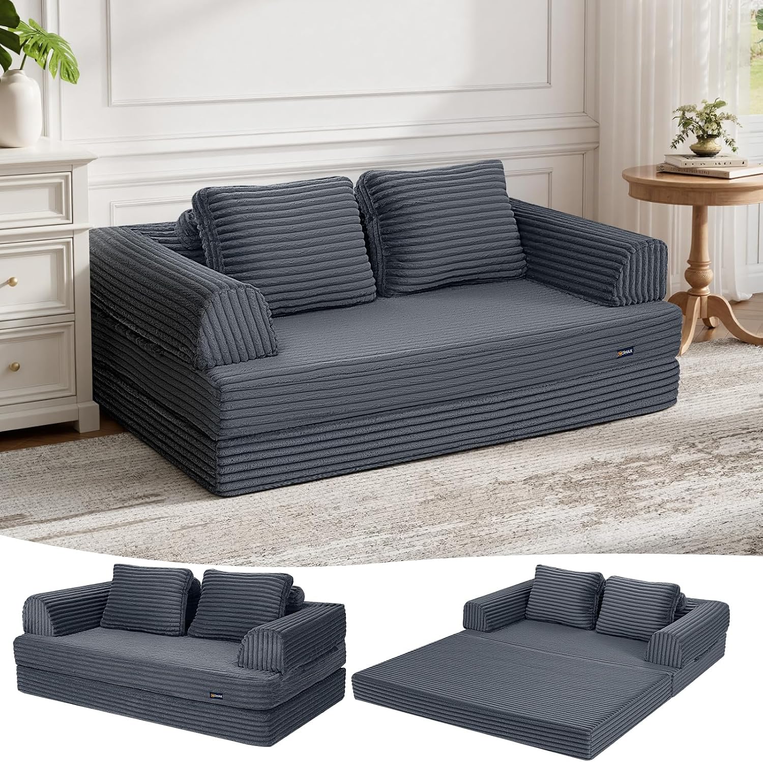 Convertible Futon Sofa Bed, 59" Folding Boneless Loveseat Small Couch - Image 6