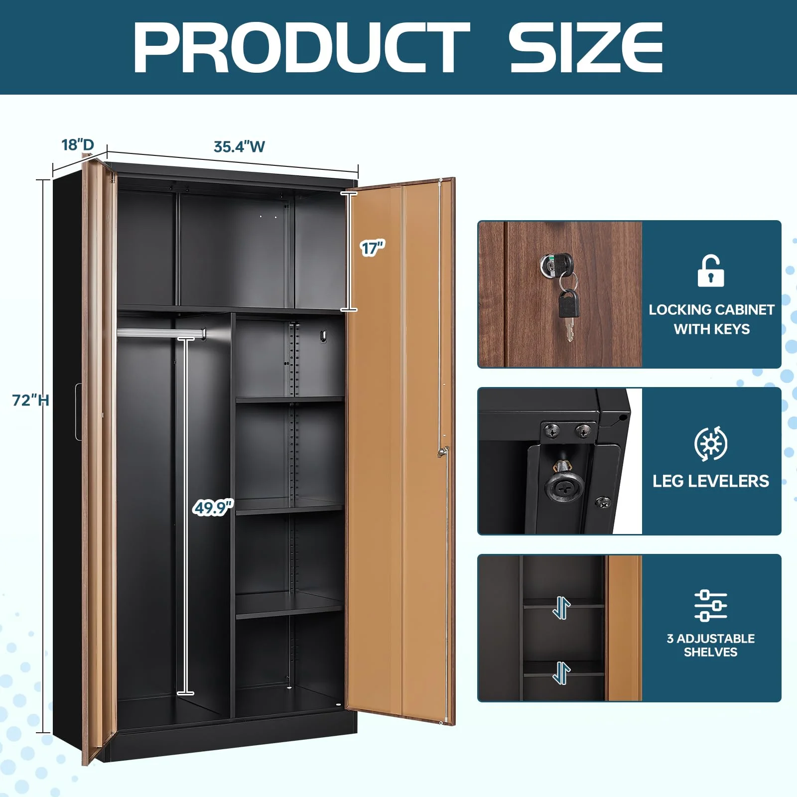 MIIIKO 71" Metal Storage Locker Metal Garage Locker Cabinets with Locking Door and 4 Adjustable Shelves, Steel Classic Storage Cabinet for Home, School, Office, Garage - Image 47