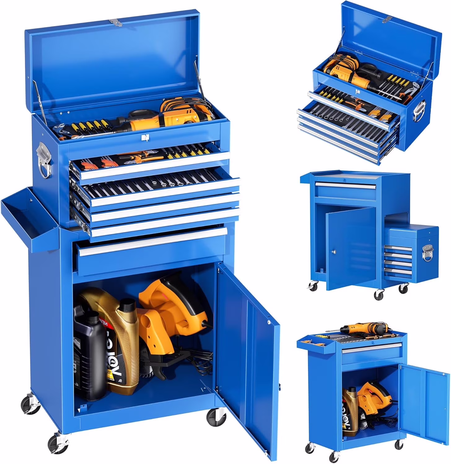 SUNCROWN 2-IN-1 Tool Chest, 8-Drawer Rolling Tool Chest with Hooks and Lockable Wheels,Metal Storage Detachable Top Tool Box with Lockable Wheels for Garage, Workshop, Art Studio(Black) - Image 3