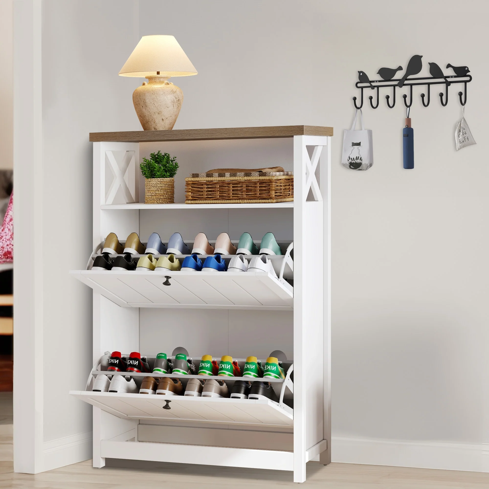 Shoe Storage Cabinet Organizer with 2 Compartments, Entryway and Hallway Shoe Cabinet - Image 19