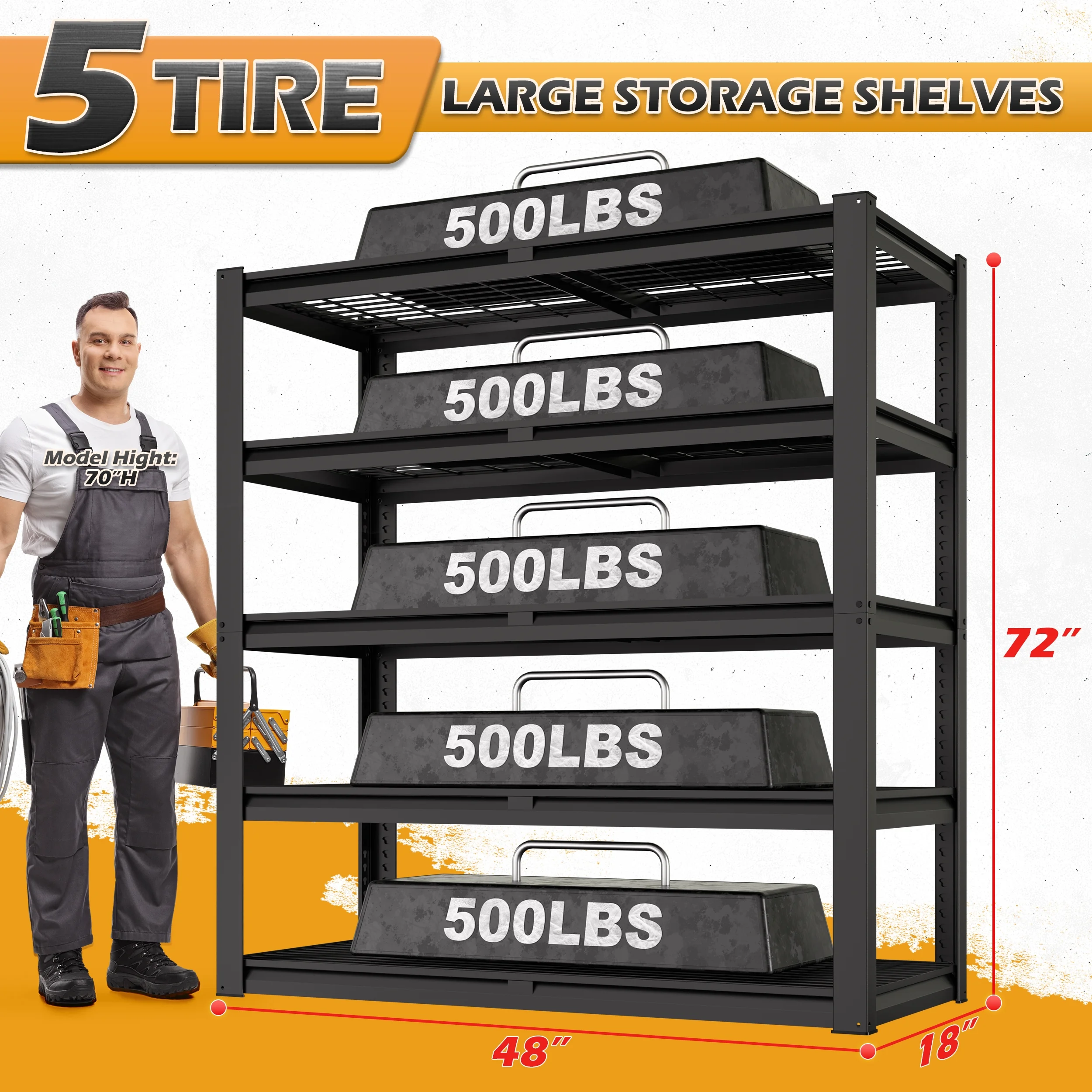 TrumanPick Storage Shelves 2500LBS Metal Wire Shelving Units Garage Storage Rack 48"W x 18"D x 72"H Heavy Duty Adjustable Industrial Shelving - Image 5