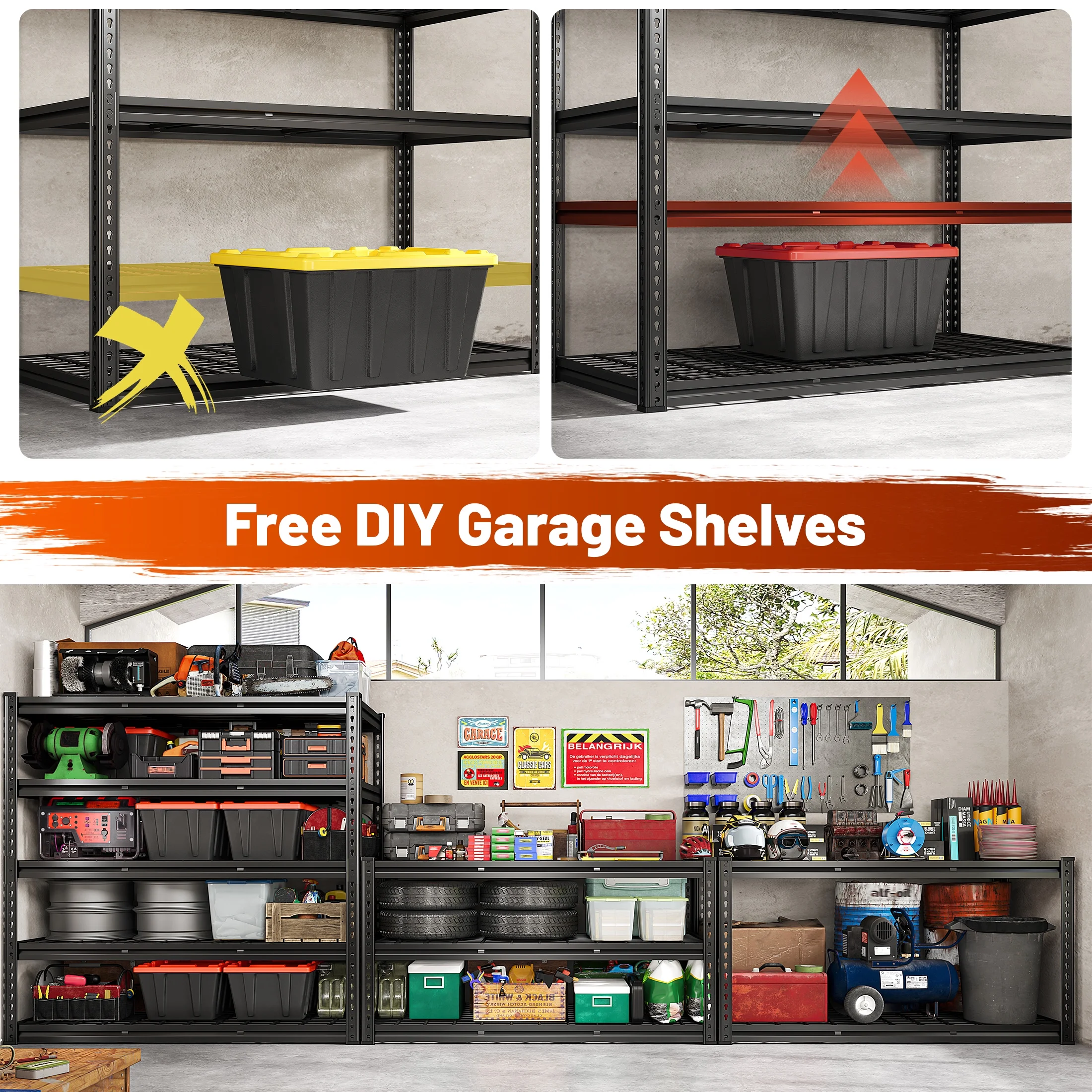 REIBII 48" W Garage Shelving Units 5 Tier Storage Shelves Heavy Duty Adjustable Metal Utility Shelf-72" H x 48" W x 24" D - Image 2