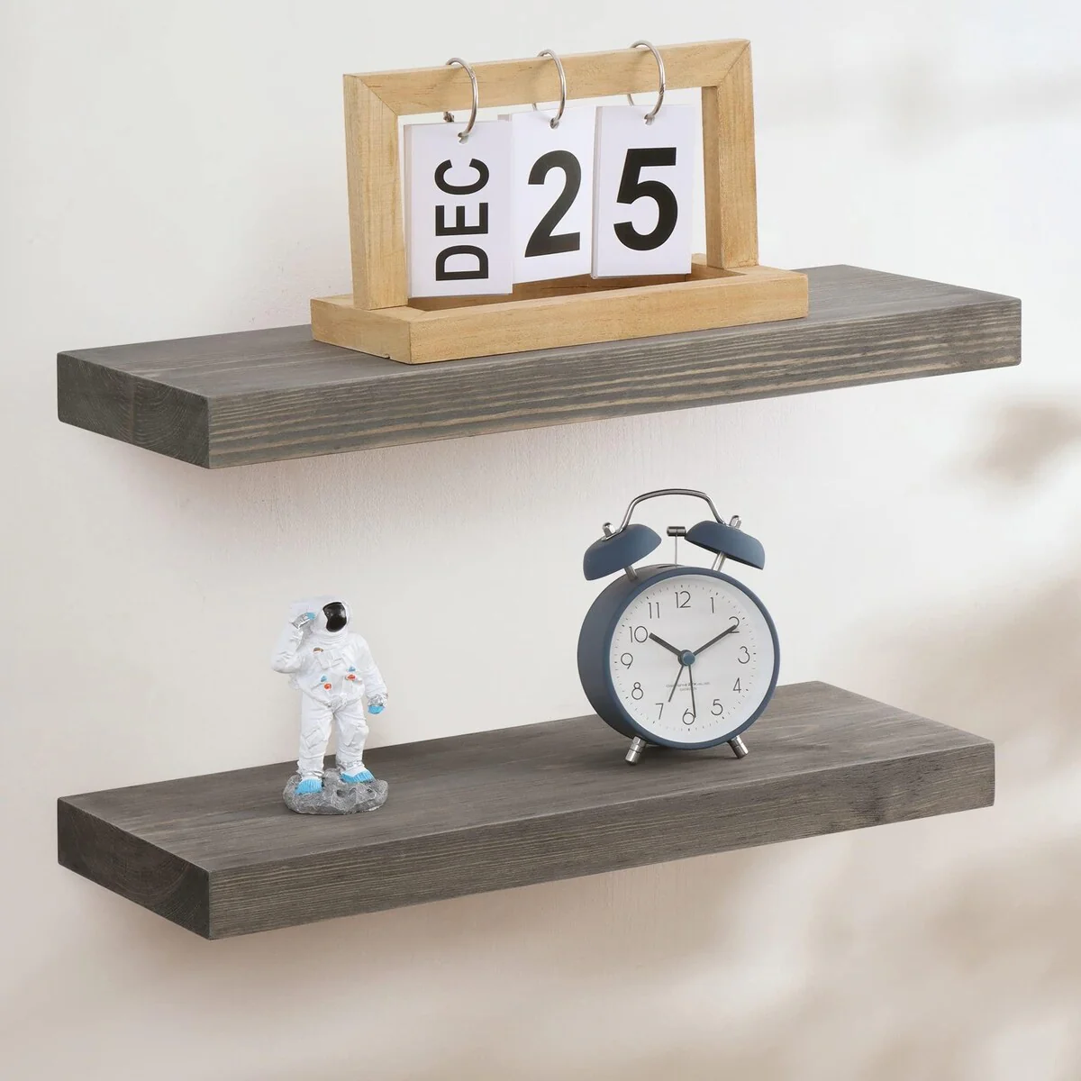 Set of 2 Handcrafted European Pine Floating Wall Shelves, Natural Rustic Wood - Image 2