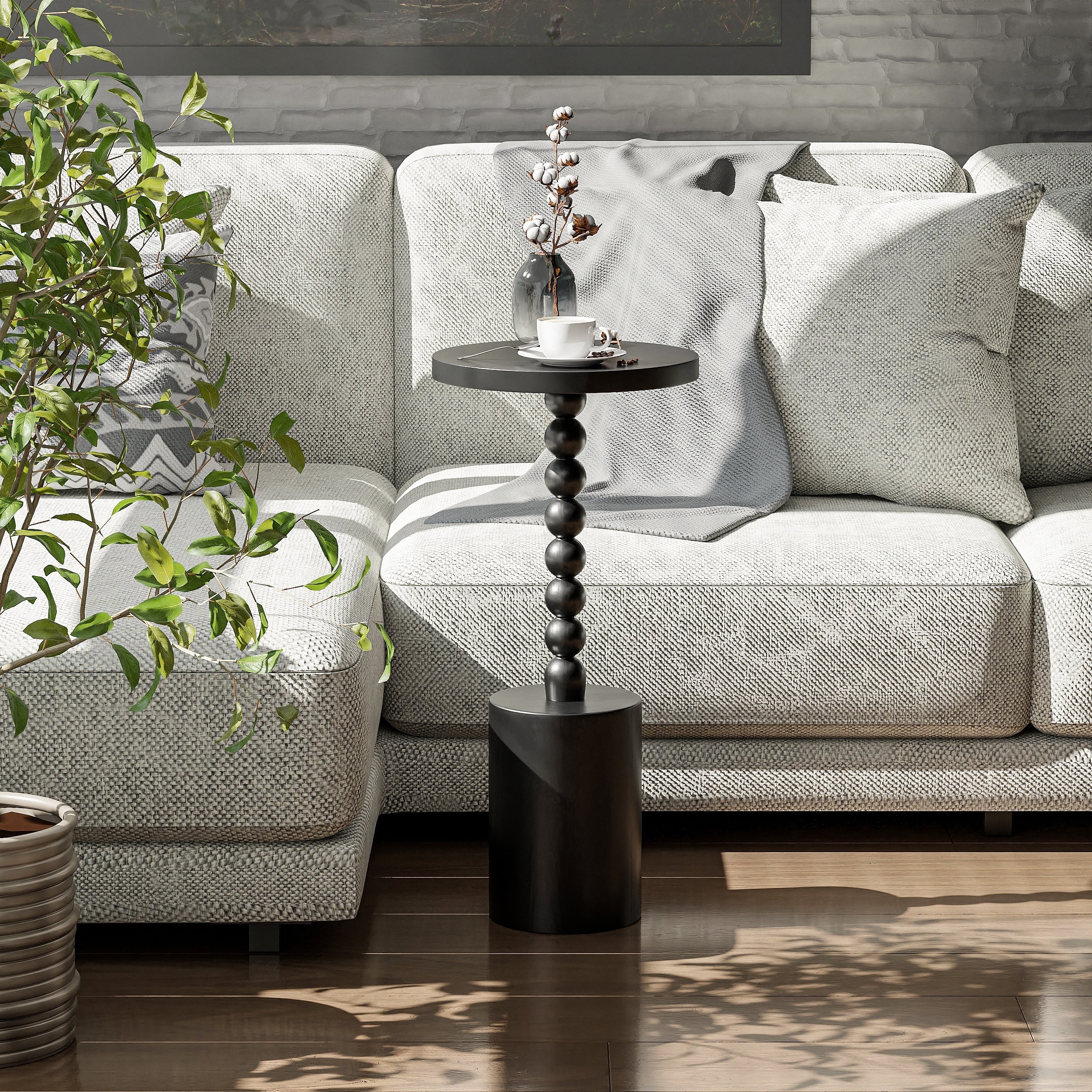 Wood Pedestal End Table, Round Martini Drink Table for Small Spaces, Living Room and Bedroom - Image 3