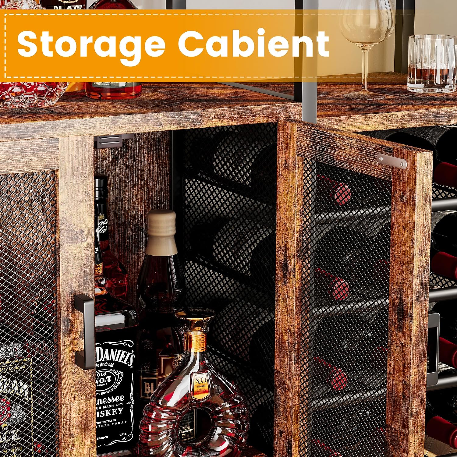 Bar Cabinet with Wine Rack, Liquor Cabinet for Home, Wine Bar with Storage, Home Bar Furniture for Living Room, Buffet Cabinet & Sideboard with Alcohol Storage - Image 5