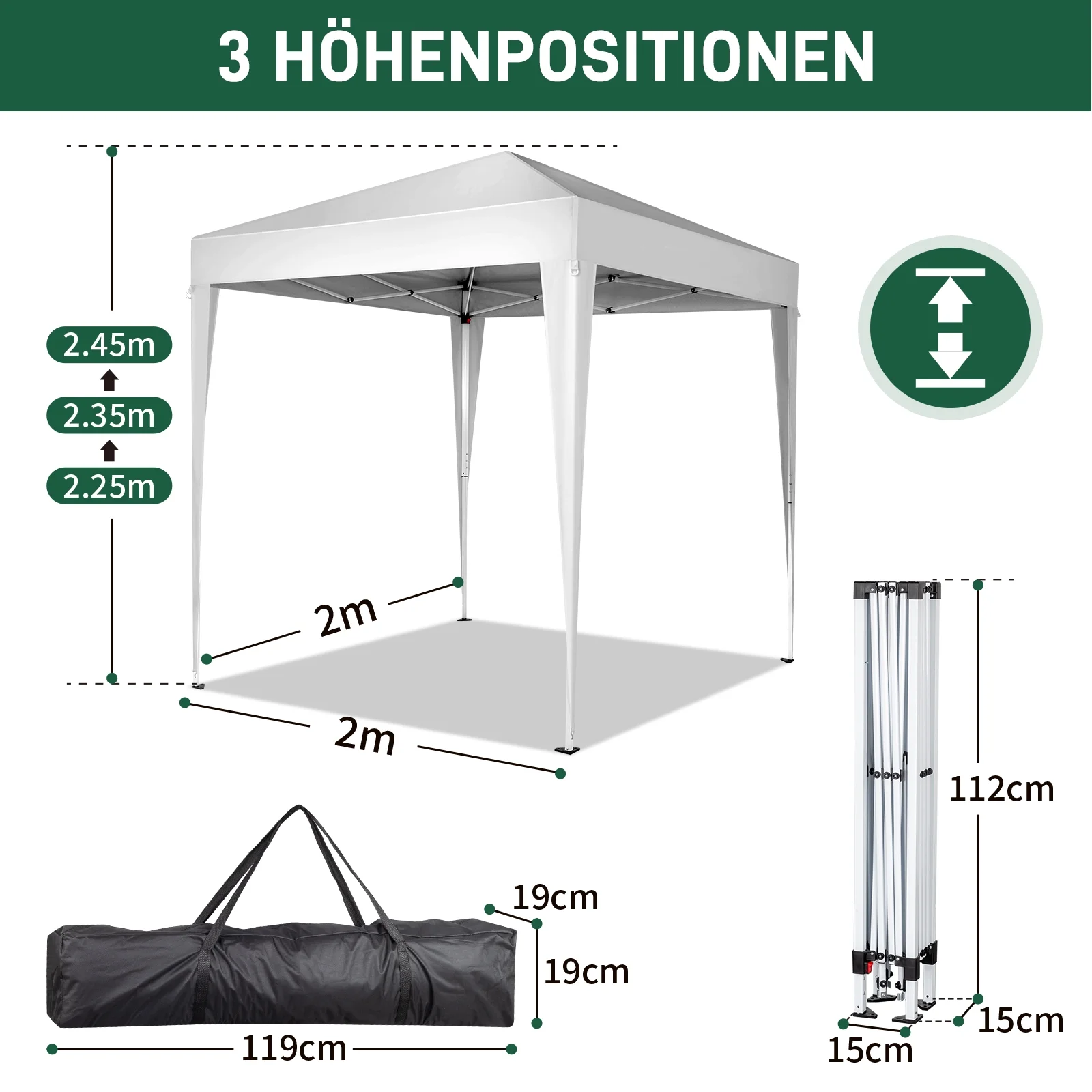 6.5x6.5ft Pop Up Canopy Tent - Instant White Gazebo w/ 4 Sidewalls, UPF 50+ & Carry Bag, 42 sq ft Shade for Camping/Patio (200x200cm) - Image 4