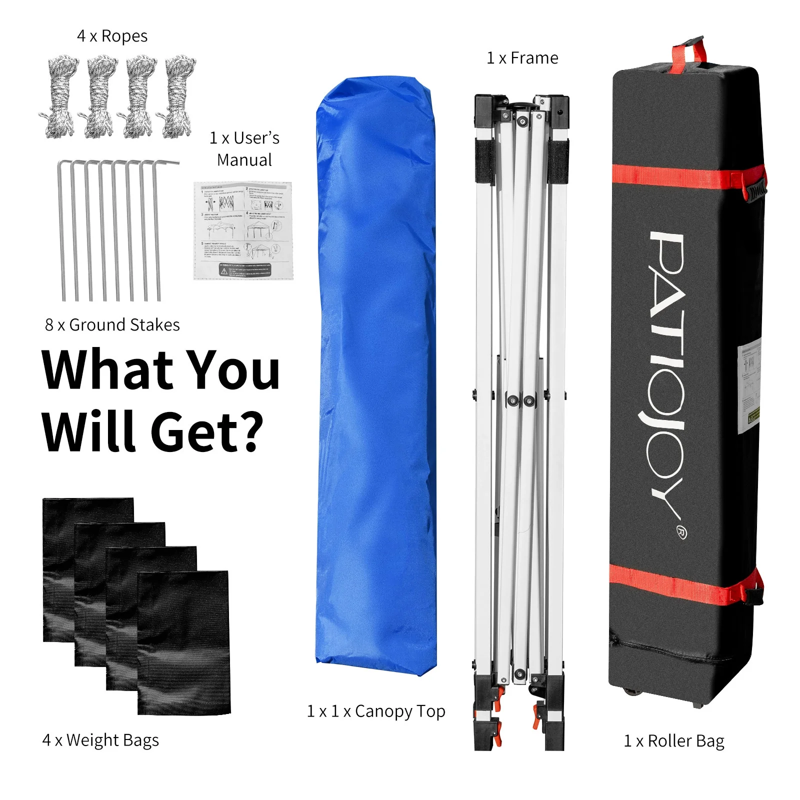 Patiojoy 6.6-?x 6.6-?Pop-up Canopy Tent Outdoor Camping Sun Shelter w/ Portable Roller Bag & 4 Weight Bags Blue - Image 12