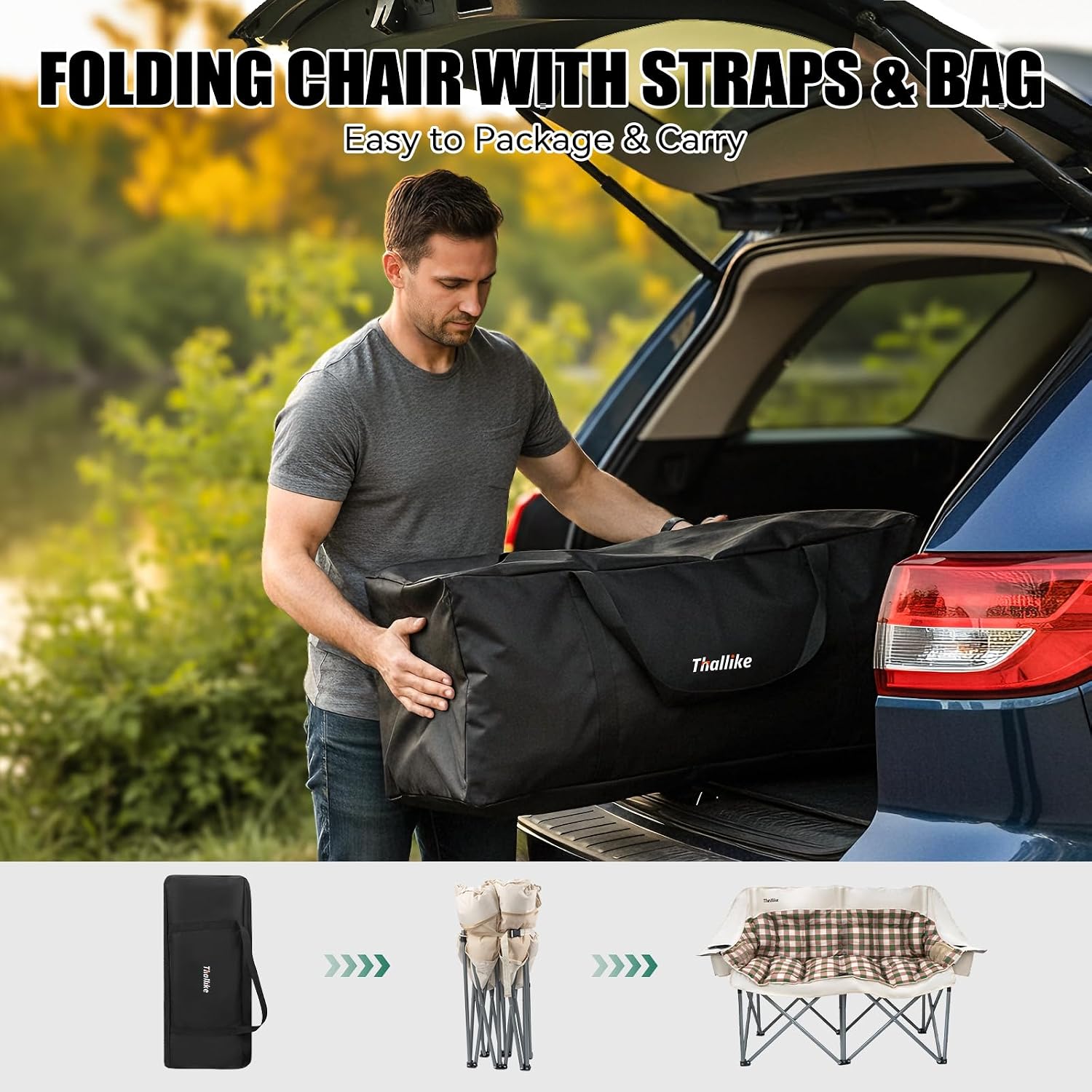 Double Camping Chair, Oversized 2 Person Camp Chairs with Cup Holders Side & Backrest Mesh Pockets Padded Loveseat Camping Chair Foldable for Outdoor Lawn Backyard Beach Support 800LB - Image 7