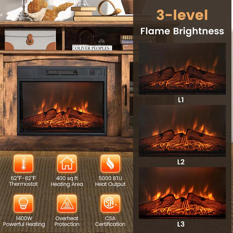 58" TV Console with 23" Fireplace Insert, Fireplace TV Stand for TVs up to 65 Inches, 1400W Electric Fireplace Heater - Image 25