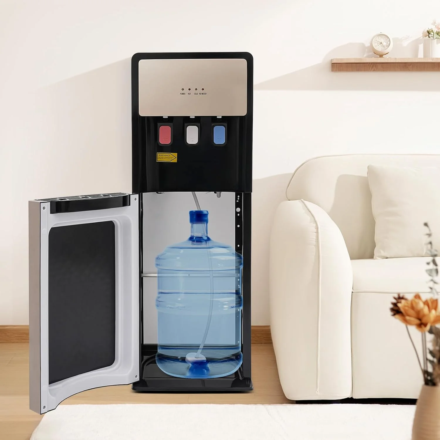 Bottom Loading Water Cooler Dispenser, Storage Cabinet Drinking Fountain Hot & Cold Standing Water Dispenser with Anti-Scalding Design Safety Lock for Home Office (Silver Grey) - Image 13