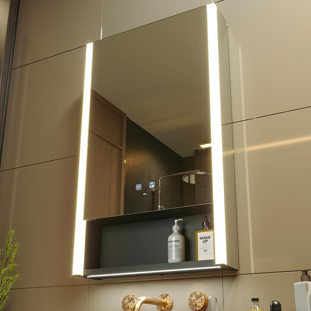 31x28 Inch Two Doors Aluminum LED Bathroom Medicine Cabinet with Mirror - Image 3