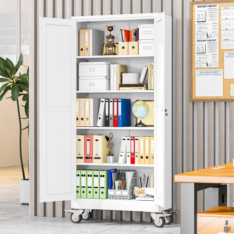 Erosoei 75"H Metal Garage Storage Cabinet with Wheels, Tool Storage Cabinet with 5 Adjustable Shelves - Image 12