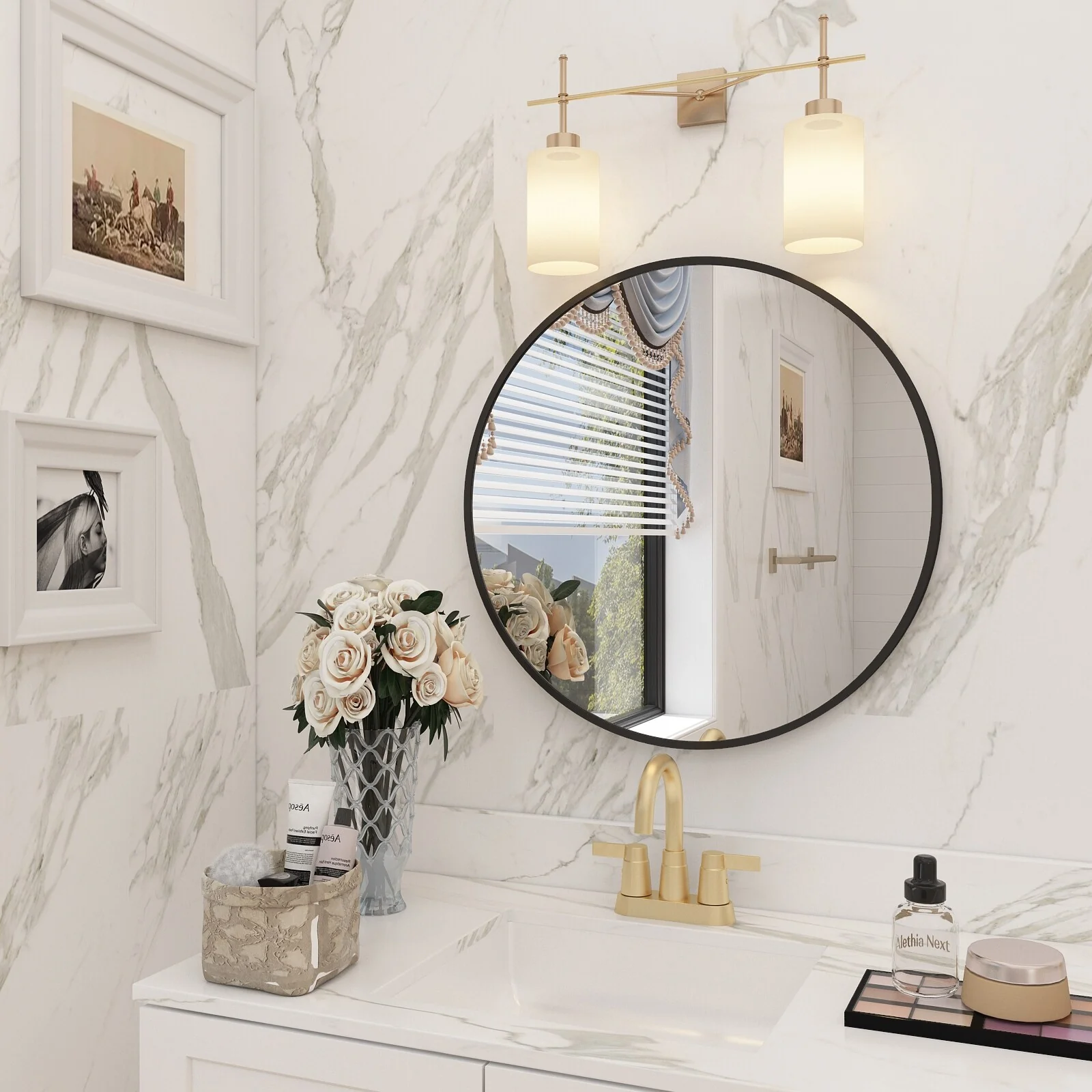 Round Metal Black Frame Bathroom Vanity Mirror, Wall Mounted Decorative Mirror - Image 46
