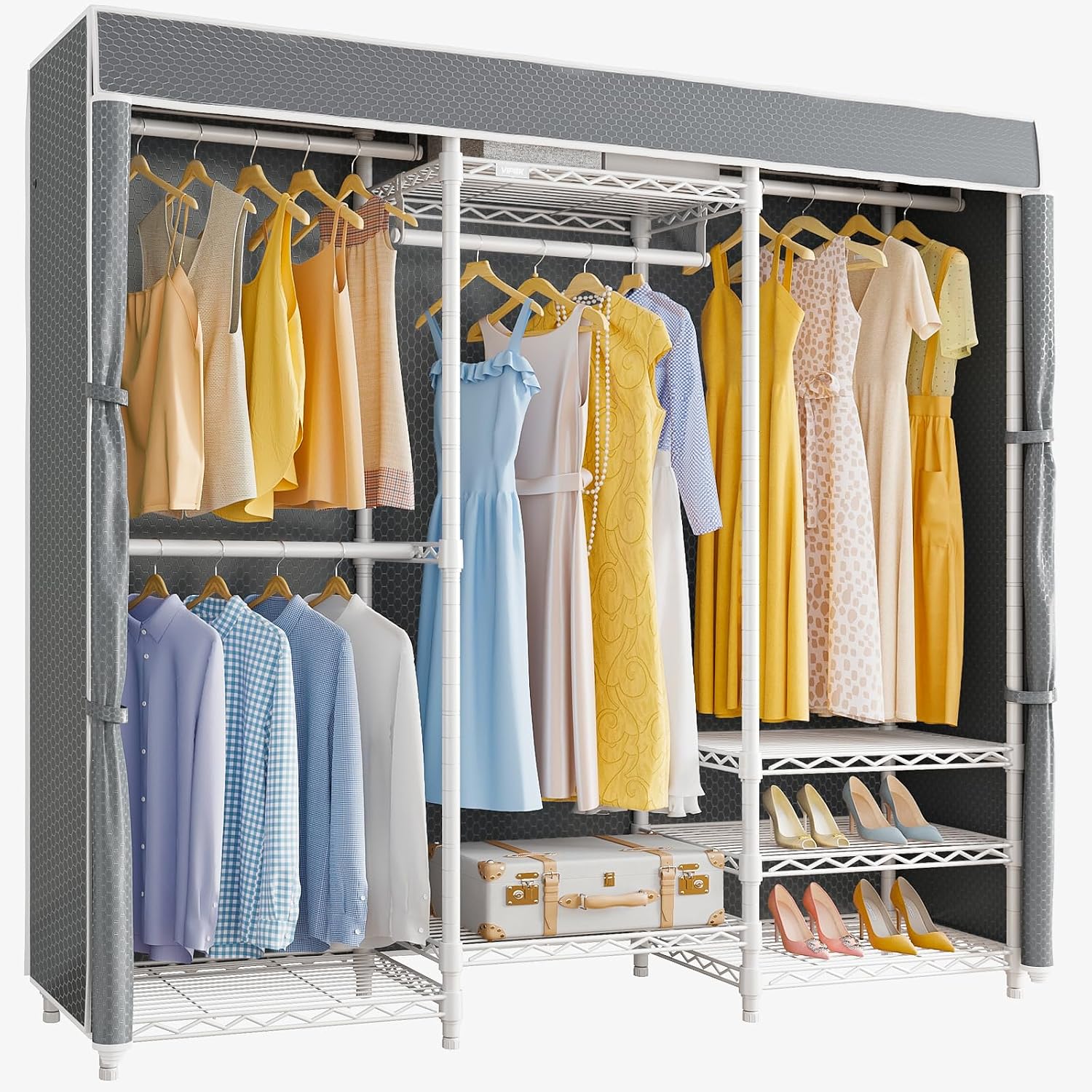 V5C Heavy Duty Covered Clothes Rack Portable Closet Rack, Black Metal Clothing Rack with Black Upgraded Polyester Cover, Adjustable Custom Freestanding Closet Wardrobe, Max Load 800LBS - Image 7