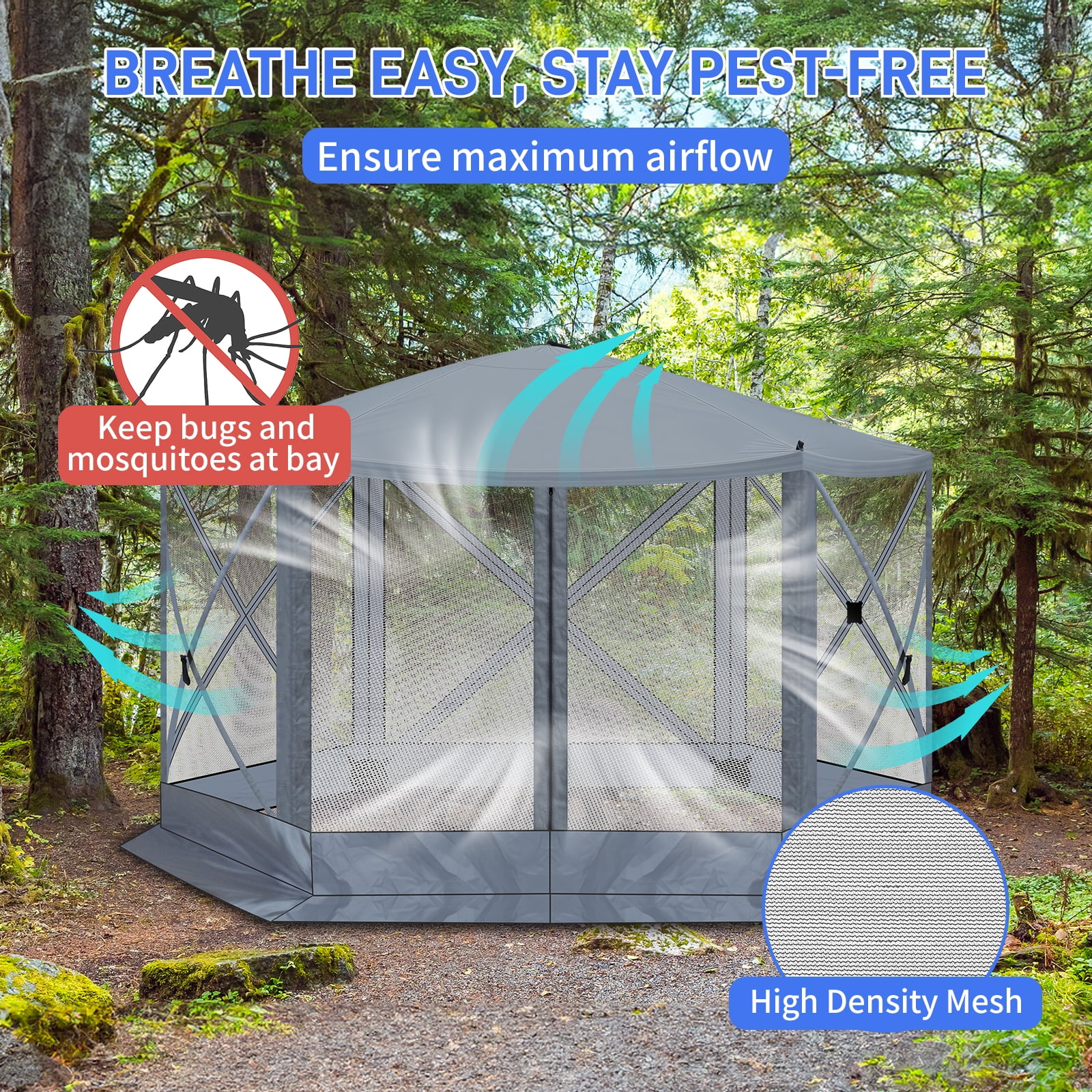 12FT x 12FT Heavy Duty Canopy Tent w/Mosquito Netting, Pop up Canopy with Mesh Sidewalls, Patio Tent with Carry Bag, Easy up Screen Canopy for Parties Camping, Gray - Image 7