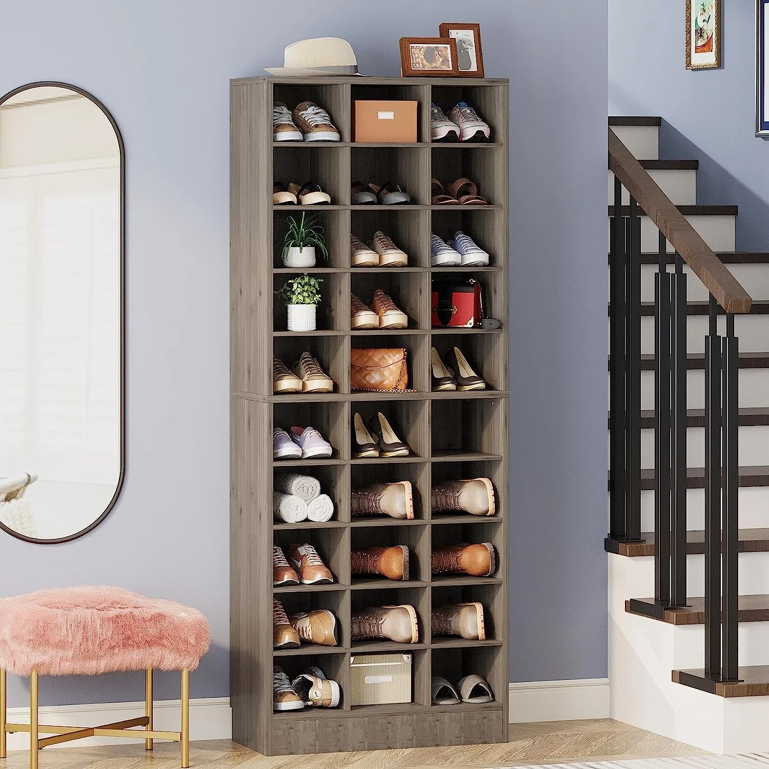 10-Tier Tall Shoe Cabinet, 30-Pair White Wood Shoe Storage Rack for Entryway and Closet - Image 3