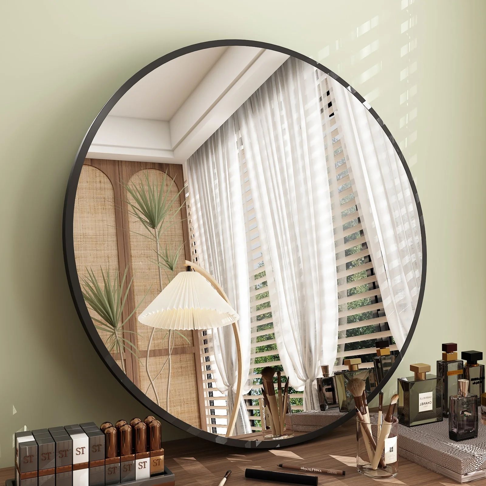 Round Metal Black Frame Bathroom Vanity Mirror, Wall Mounted Decorative Mirror - Image 12
