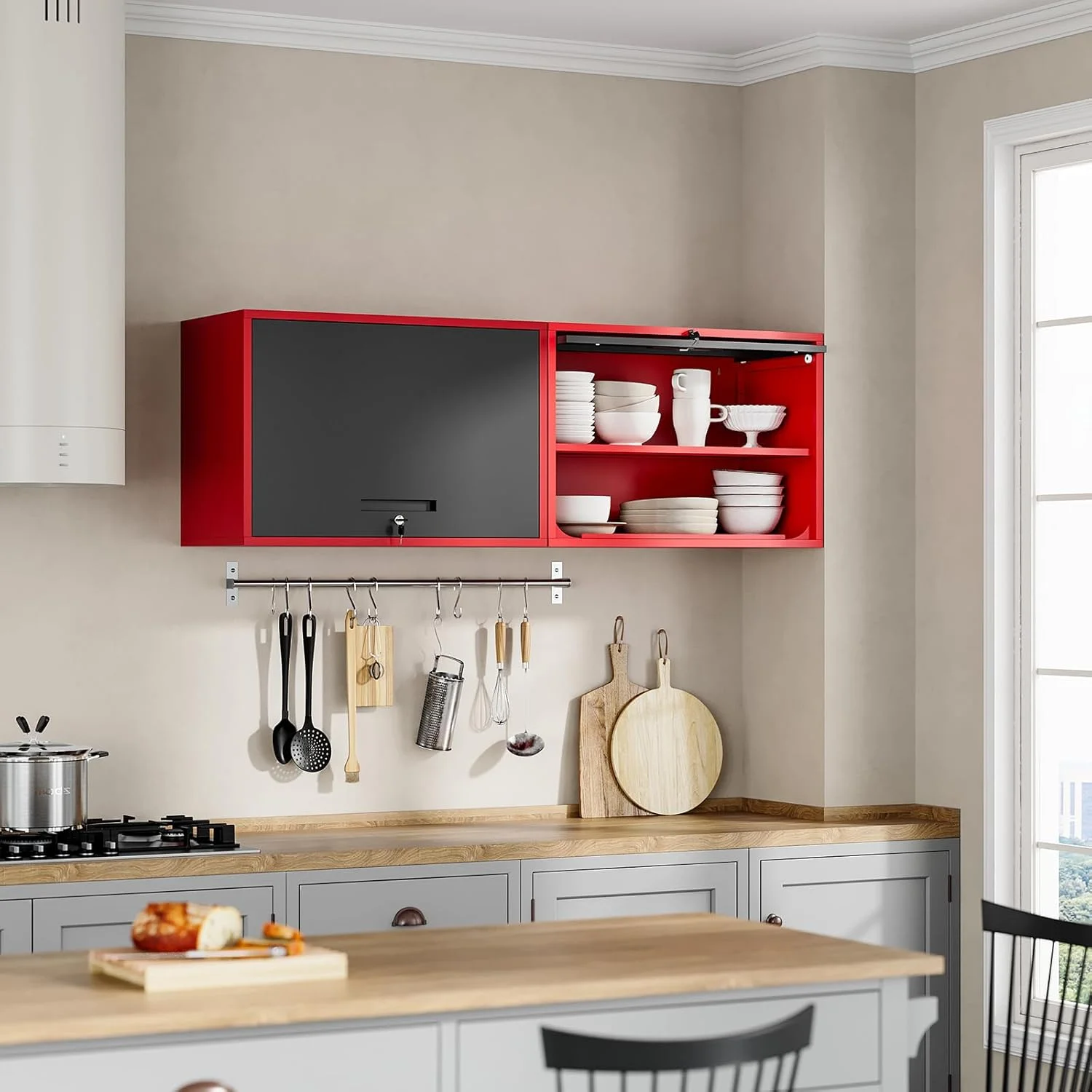 Metal Garage Wall Cabinet with Doors and Shelves,Wall Mounted Metal Storage Cabinet, Floating Steel Tool Cabinet for Garage,Basement,Kitchen,Warehouse (Red Black,21.6" H) - Image 7