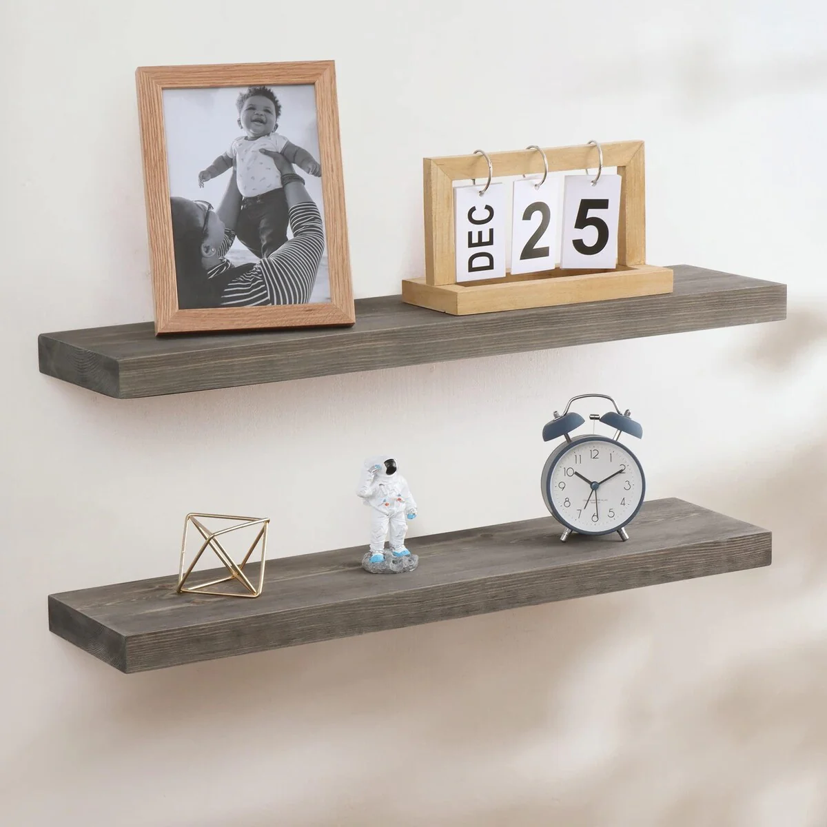Set of 2 Handcrafted European Pine Floating Wall Shelves, Natural Rustic Wood - Image 5