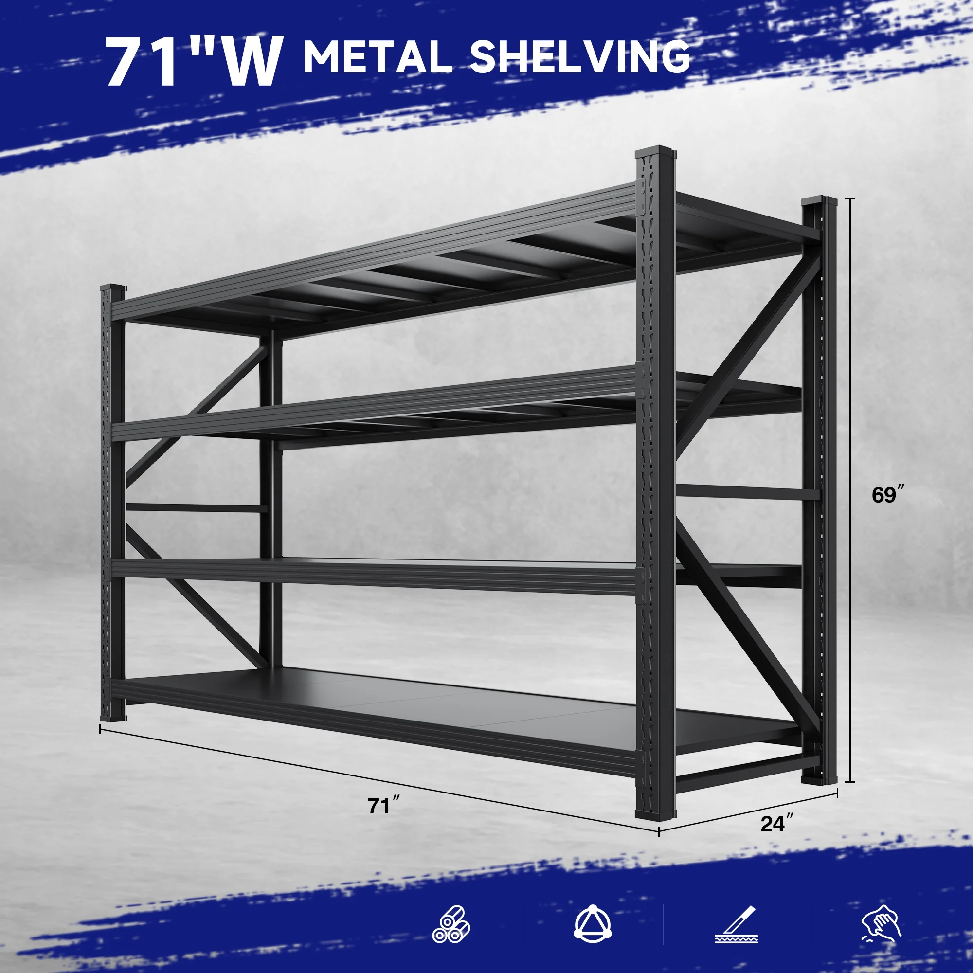 AUHUP 4-Tier Garage Storage Shelves 2400LBS Heavy Duty Metal Shelving 48" W Shelving Unit for Warehouse,Basement Industrial,Home Utility Rack Shelf, Black - Image 18