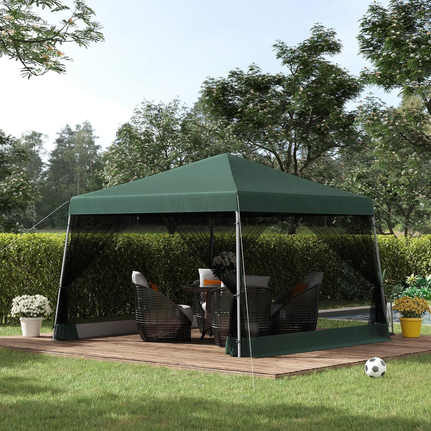 Slant Leg Pop Up Canopy Tent with Netting and Carry Bag, Instant Sun Shelter, Tents for Parties, Height Adjustable, for Outdoor, Garden, Patio, (11.5'x11.5' Base / 10'x10' Top), Green - Image 2