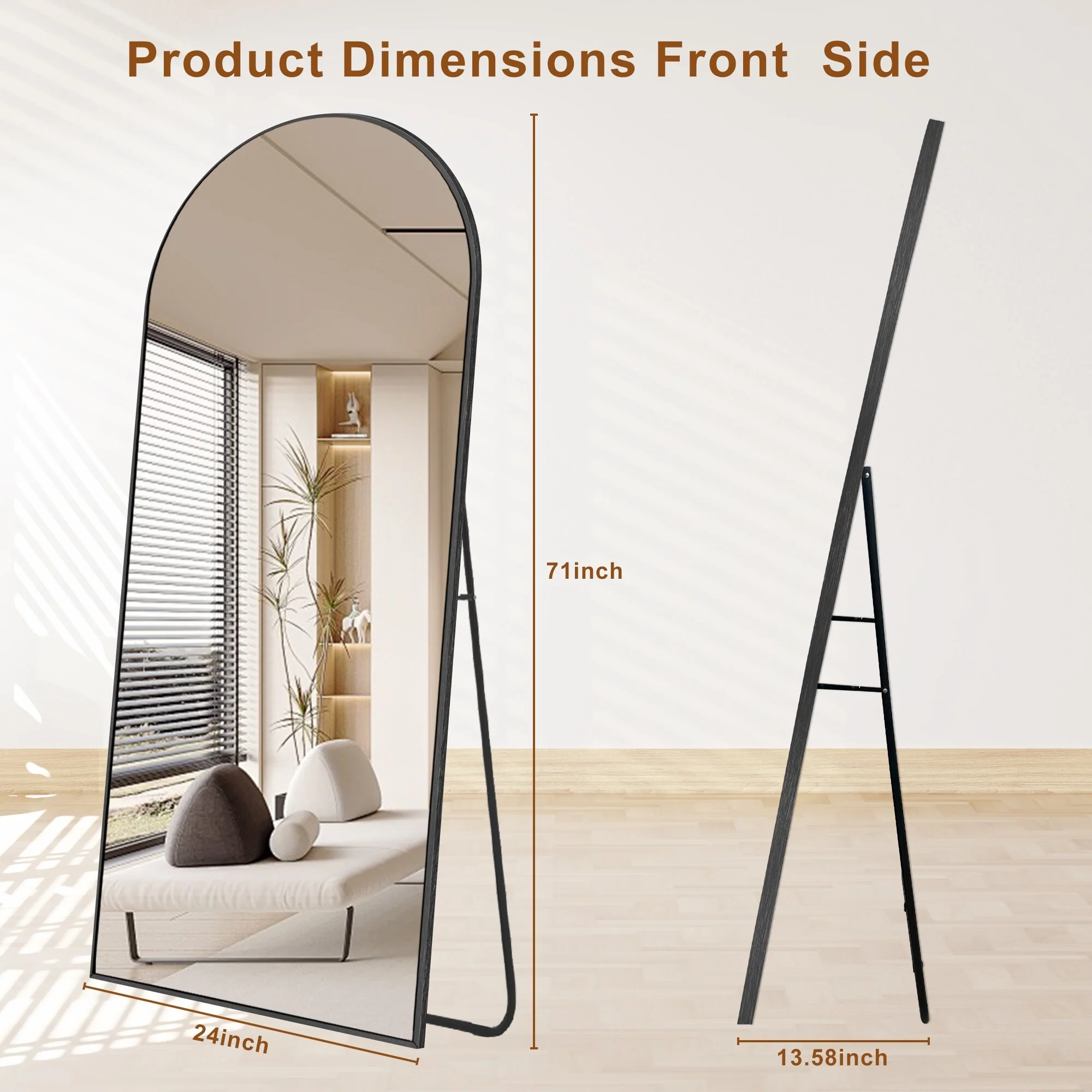 Modern Arched Full Length Floor Mirror, Aluminum Alloy Frame Standing Full Body Mirror - Image 80