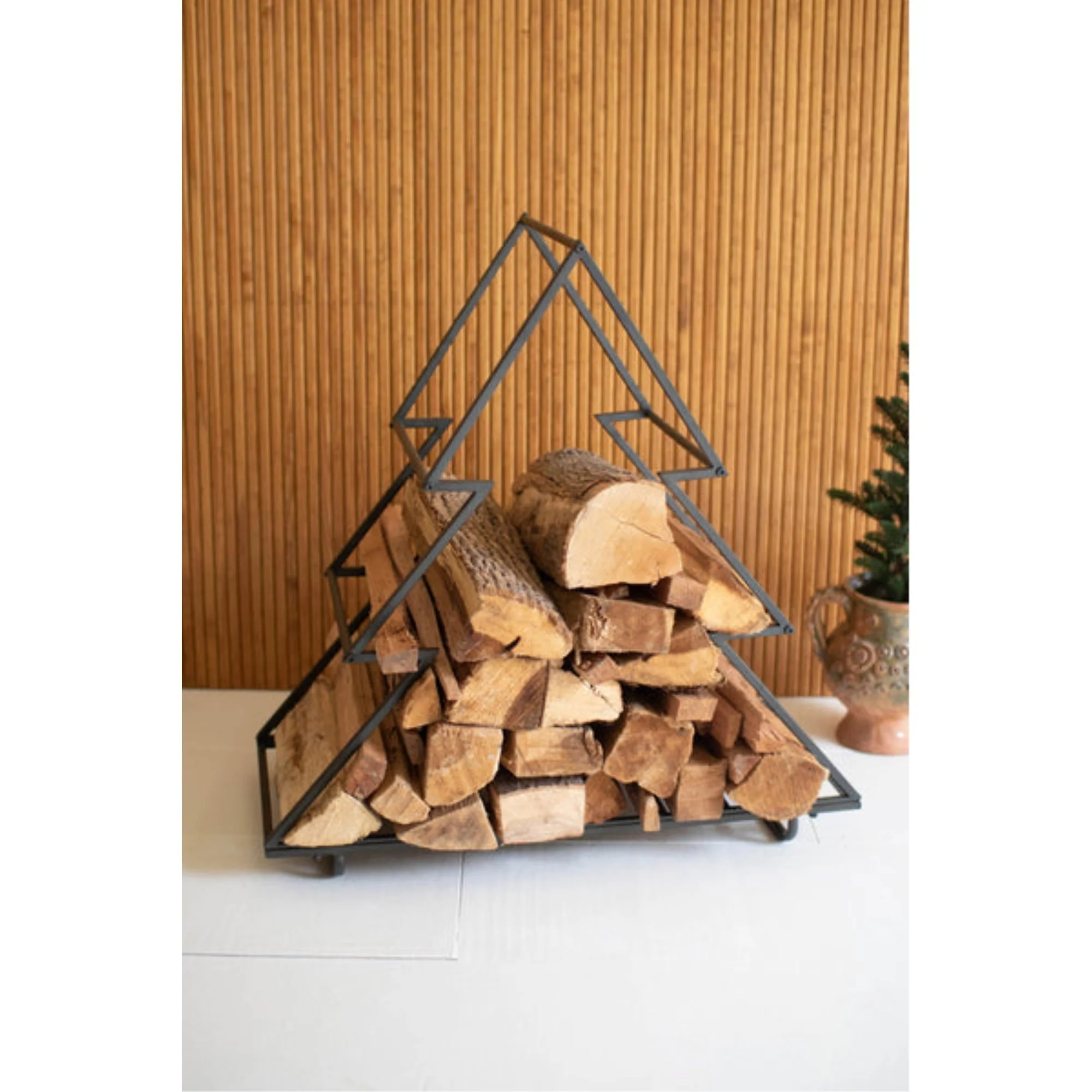 Iron Christmas Tree Firewood Holder