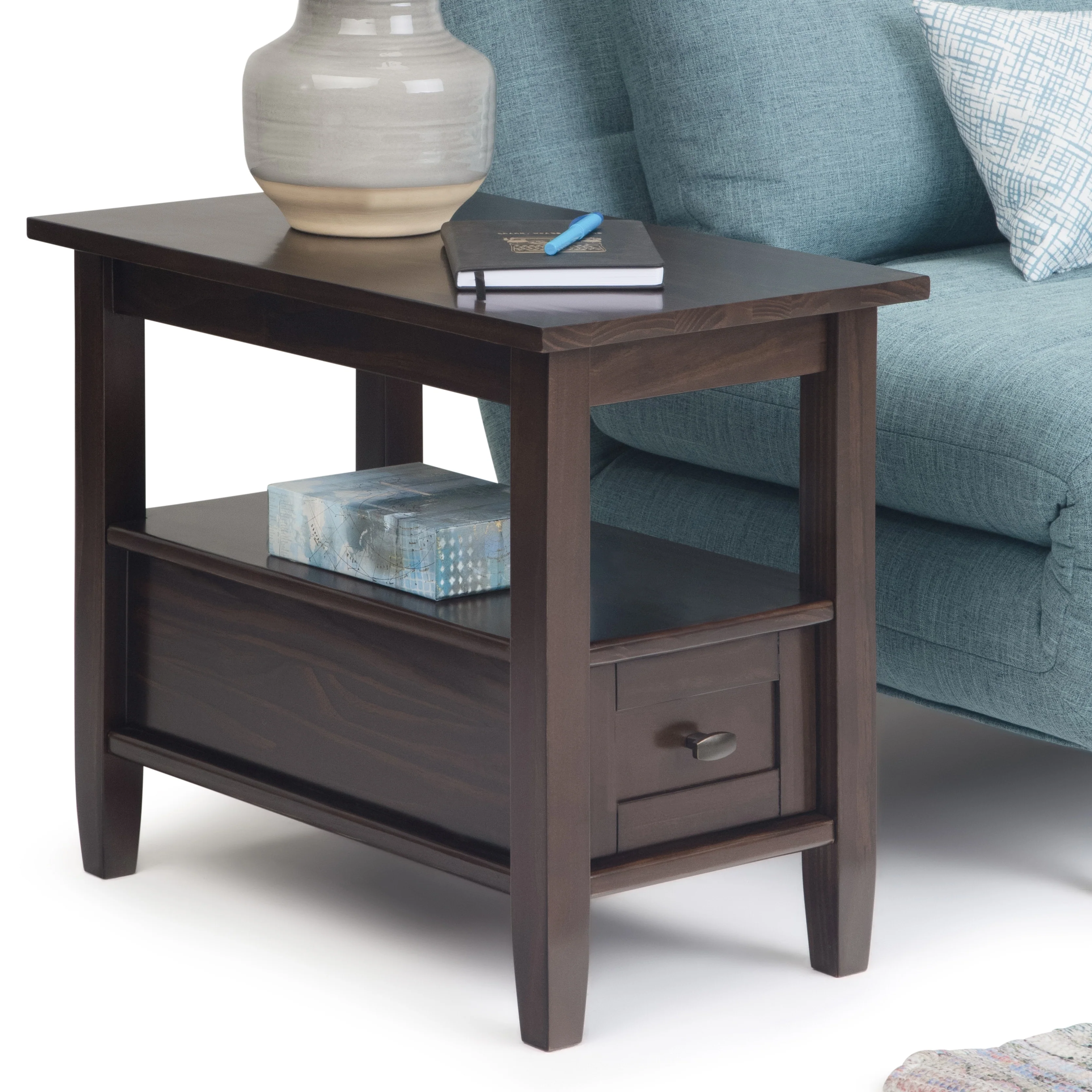 14" Wide Solid Wood Narrow Side Table, Rectangle Transitional Style Accent Table - Image 3