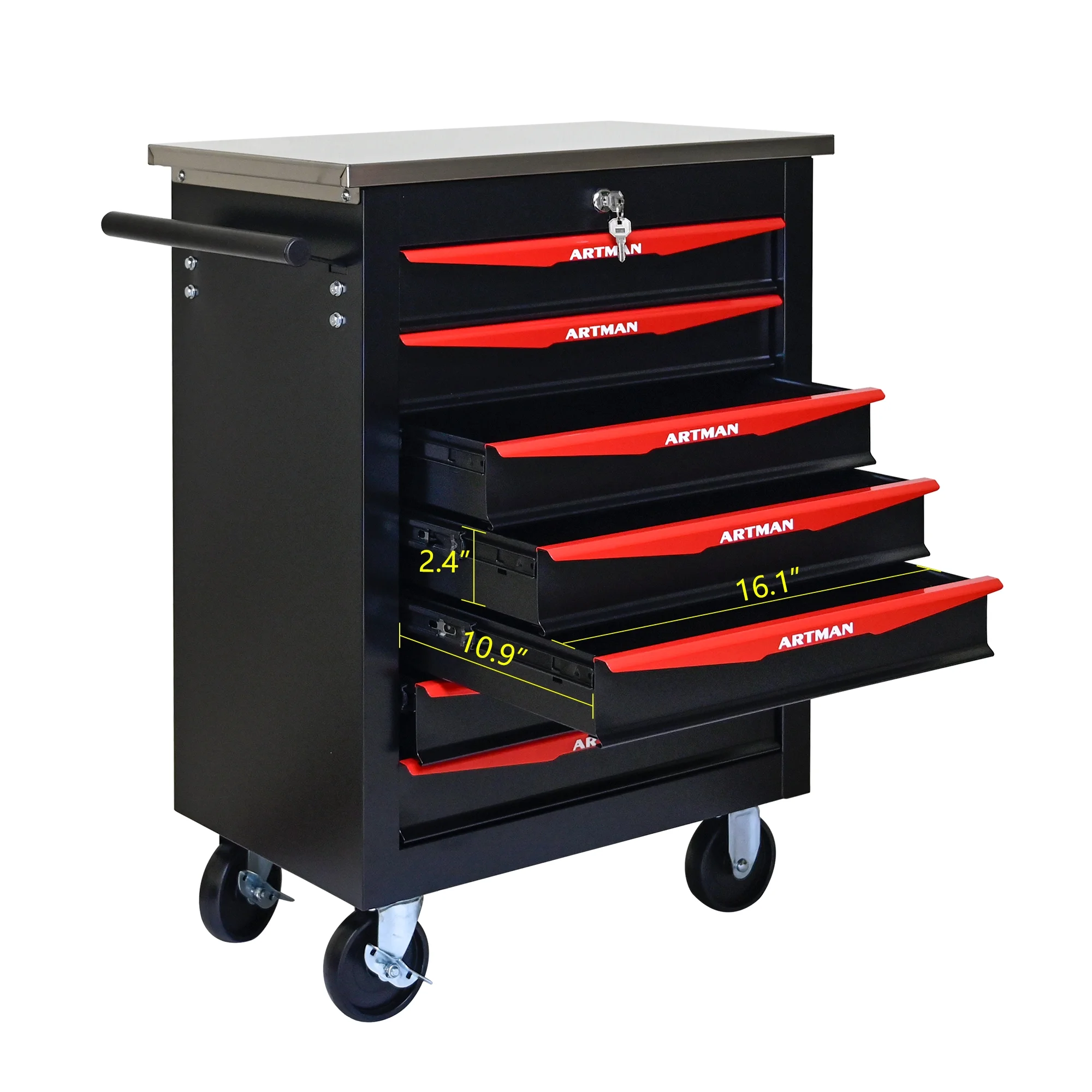 ARTMAN 6 Drawers Metal Rolling Storage Tool Chest Cabinet Cart with Wheels,with Key Locking and Parking Brake, Tool Box for Garage Workshop Warehouse - Image 56