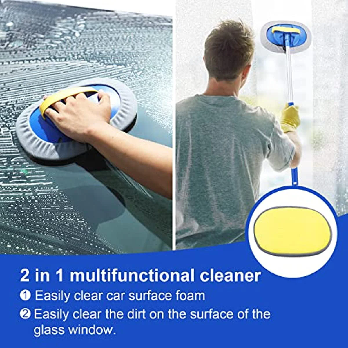 Car Wash Brush Kit with 41" Long Handle,5 in 1 Car Cleaning Mop,Microfiber Car Wash Brush,Glass Scrubber Vehicle Cleaner Kit,Blue - Image 8