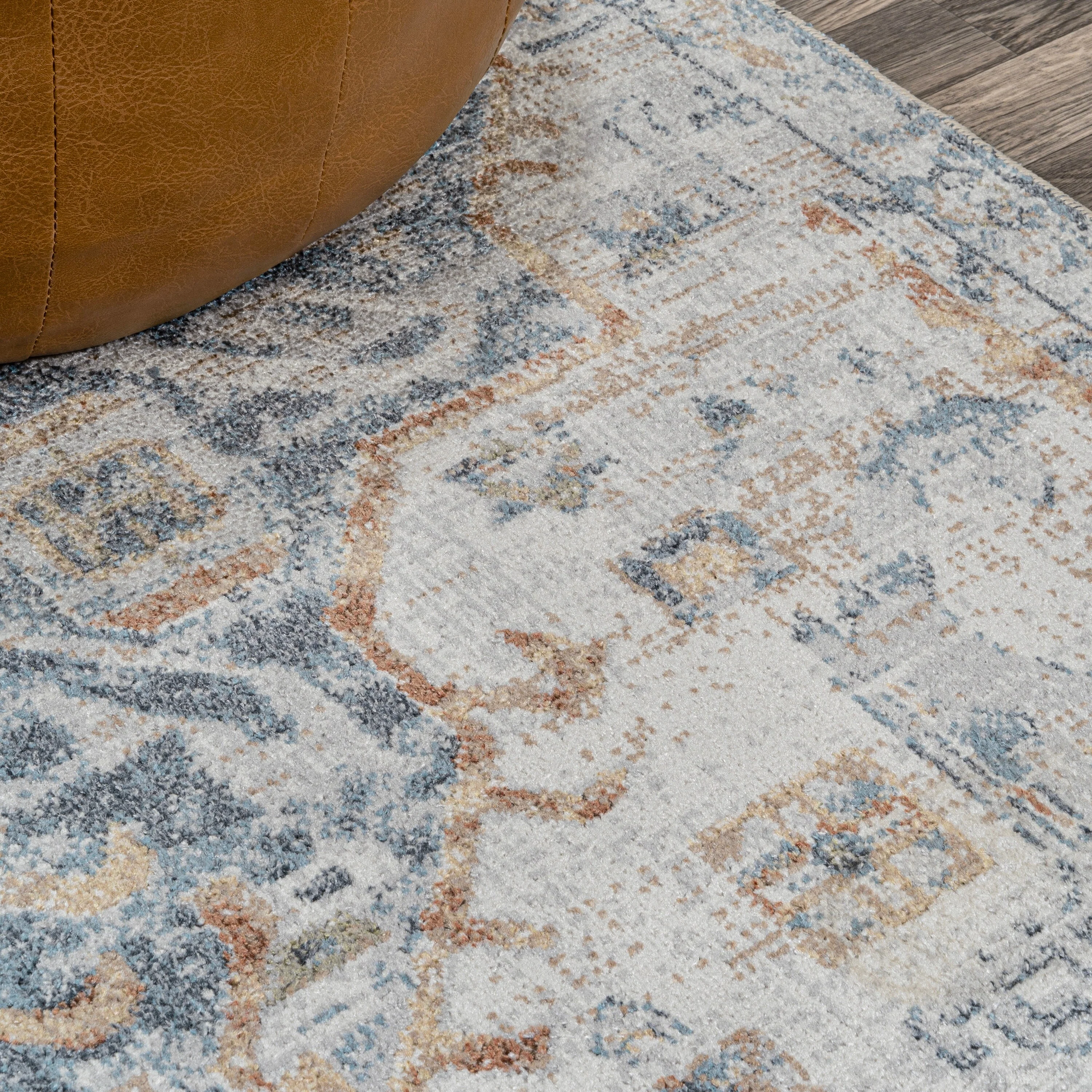 Bohemian Medallion Low-Pile Machine-Washable Area Rug, Cream and Terra - Image 15
