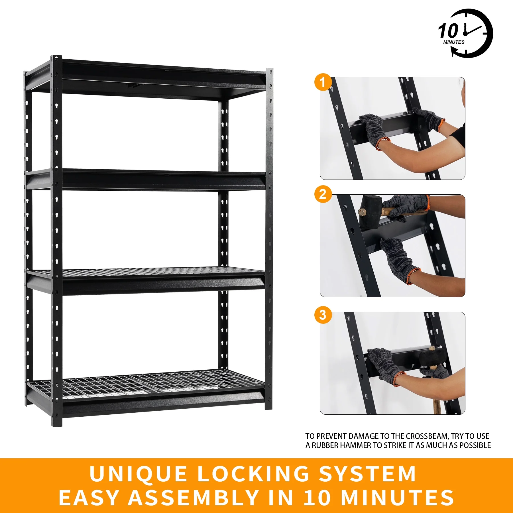 Shuntong The Atlas 12000LBS Garage Storage Shelves, 48"W Heavy Duty Metal Industrial Shelves, 4 Tier Adjustable Storage Rack for Warehouse Shop Basement,48"W x 24"D x 72"H, Black - Image 6