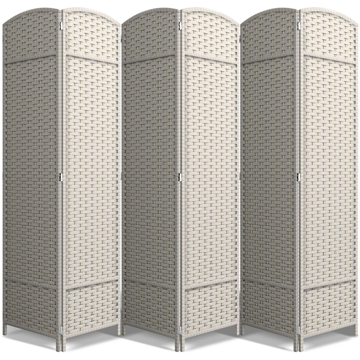 6 Panel Room Divider, 6ft Tall Extra Wide Folding Privacy Screen with Hand-Woven Mesh Panels