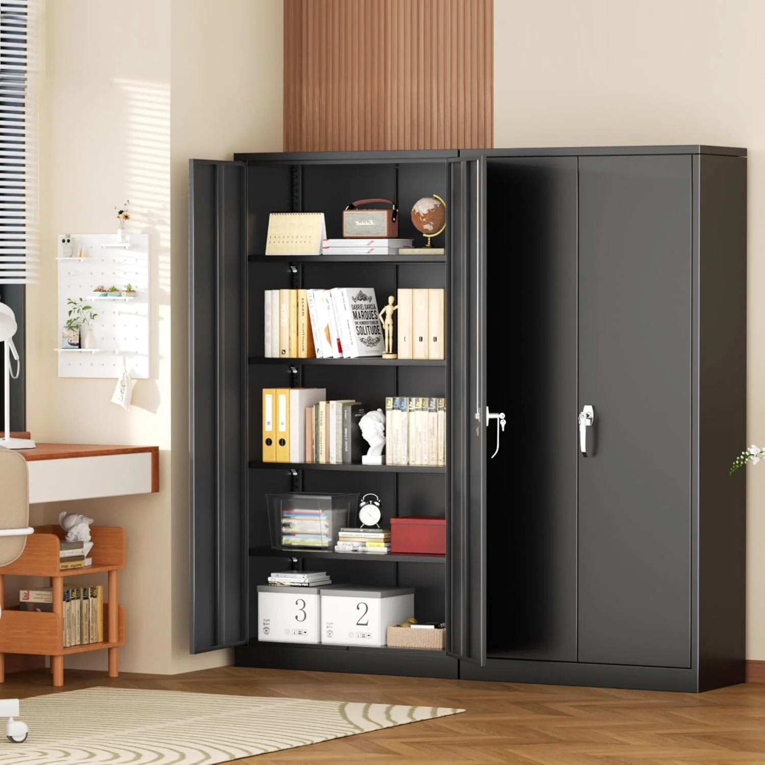SOLAURA Metal Storage Cabinet with Wheels, 73" Garage Rolling Cabinet with Locking Door and 4 Shelves, Tool Cabinet on Caster for Home, Office, Black - Image 33